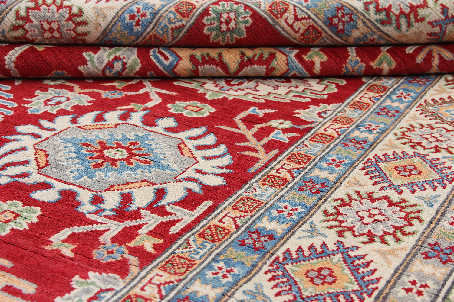 6' 6"X 10' Red Handmade KAZAK Rug Rectangular