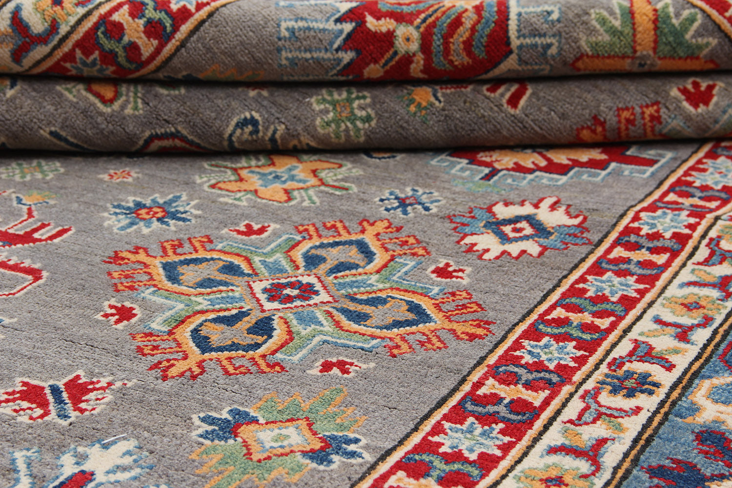 6' 6"X 10' Grey Handmade KAZAK Rug Rectangular
