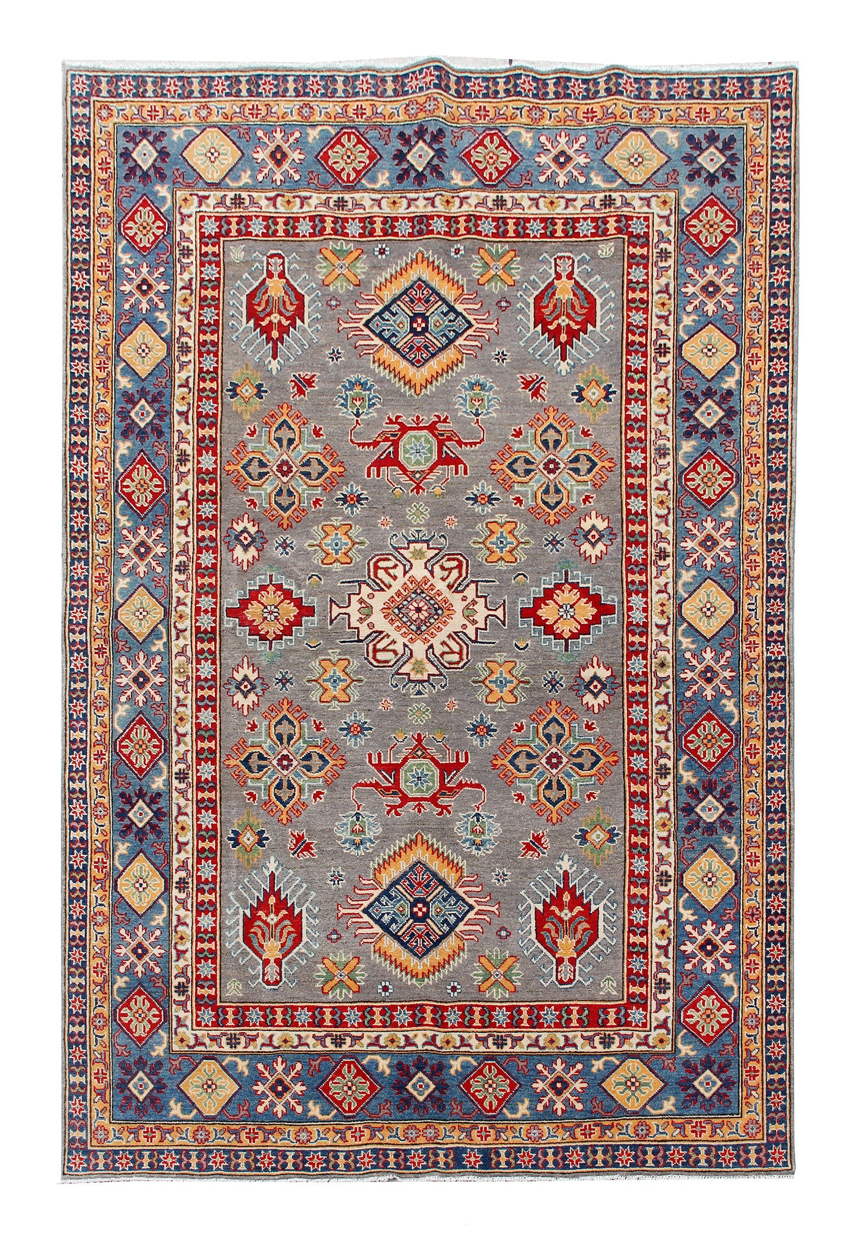 6' 6"X 10' Grey Handmade KAZAK Rug Rectangular