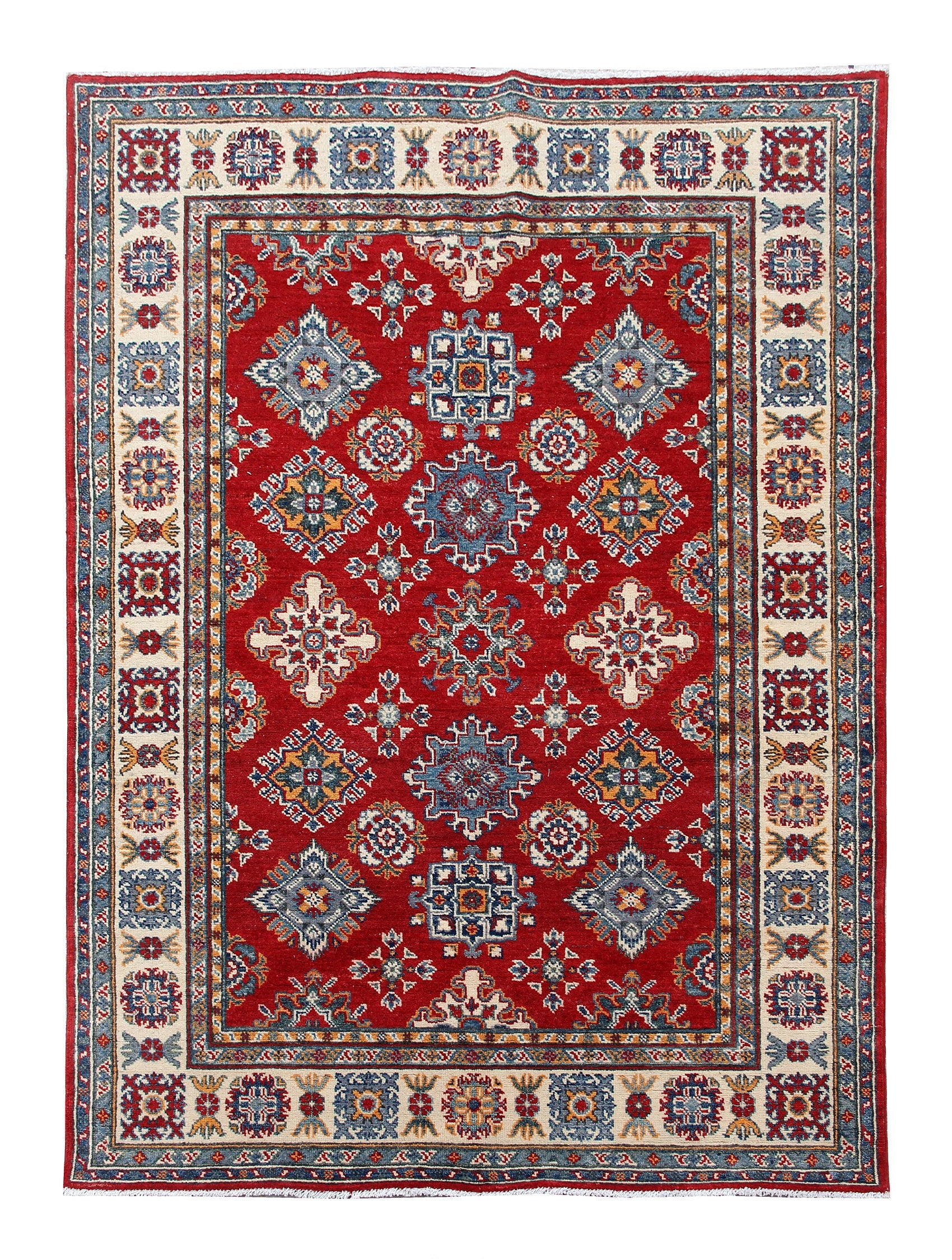 5' X 7' Red Handmade KAZAK Rug Rectangular