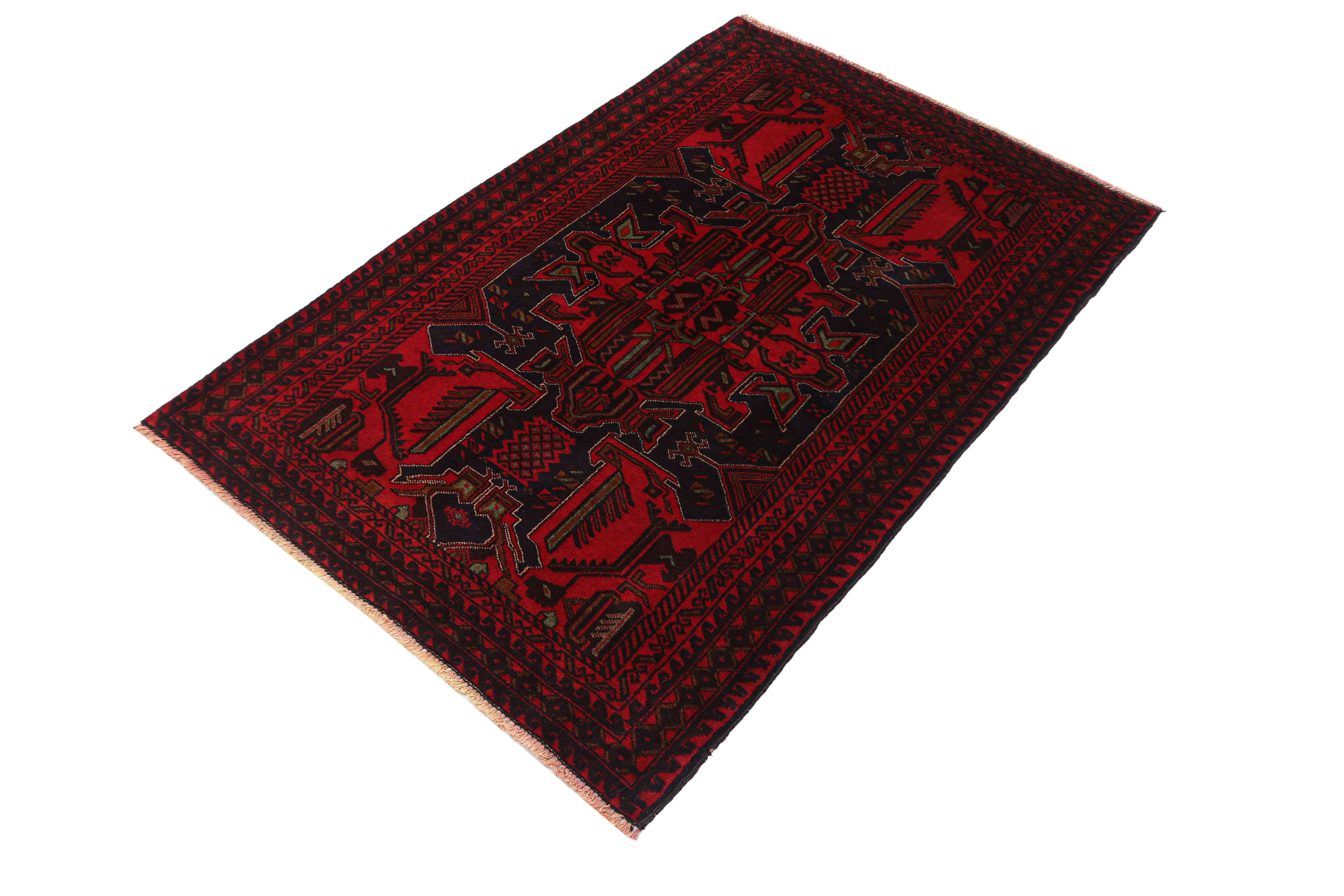 3' x 5' Blue Handmade Adraskan Baluchi Afghan Rug Rectangular