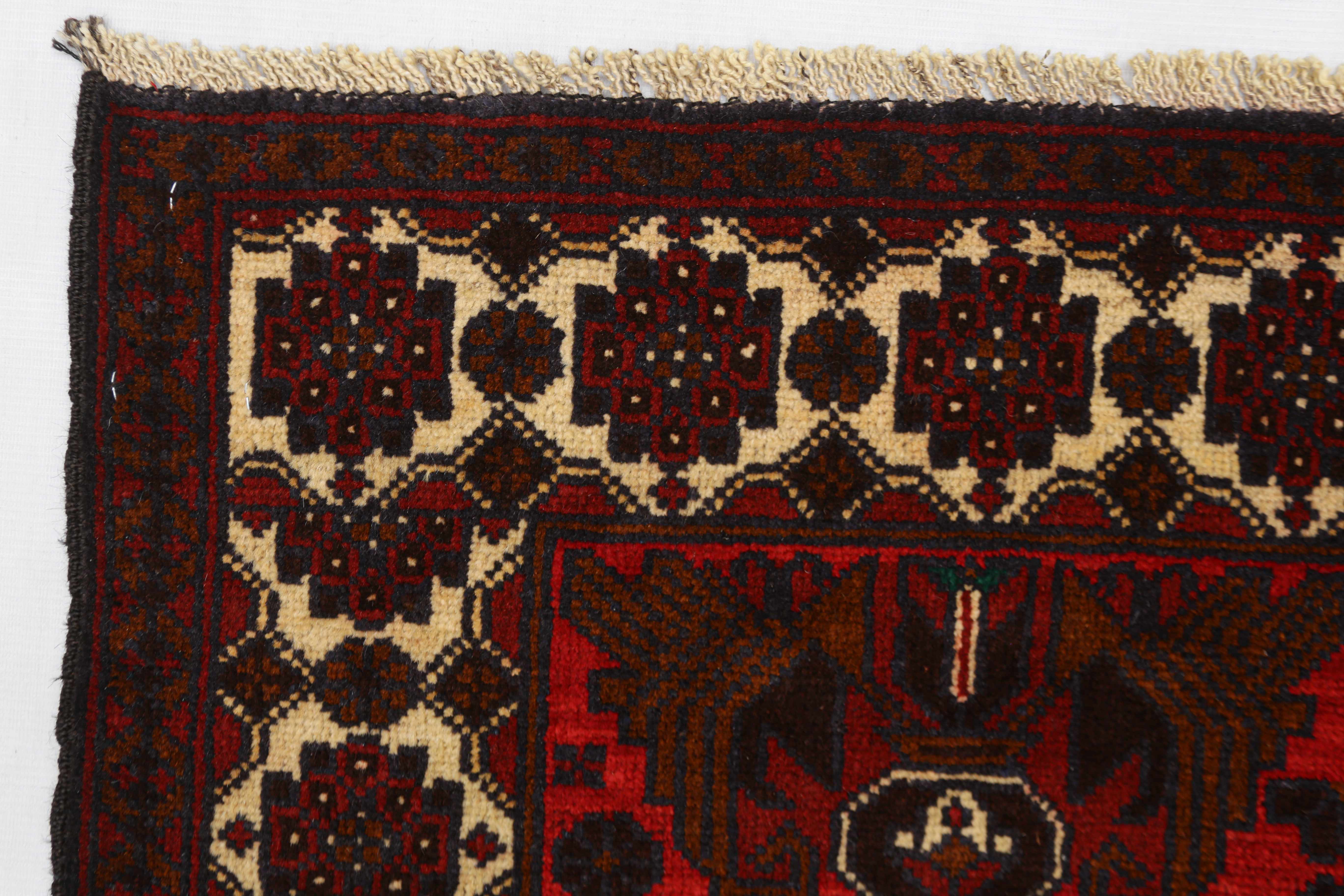 3' x 5' Red Handmade Adraskan Baluchi Afghan Rug Rectangular