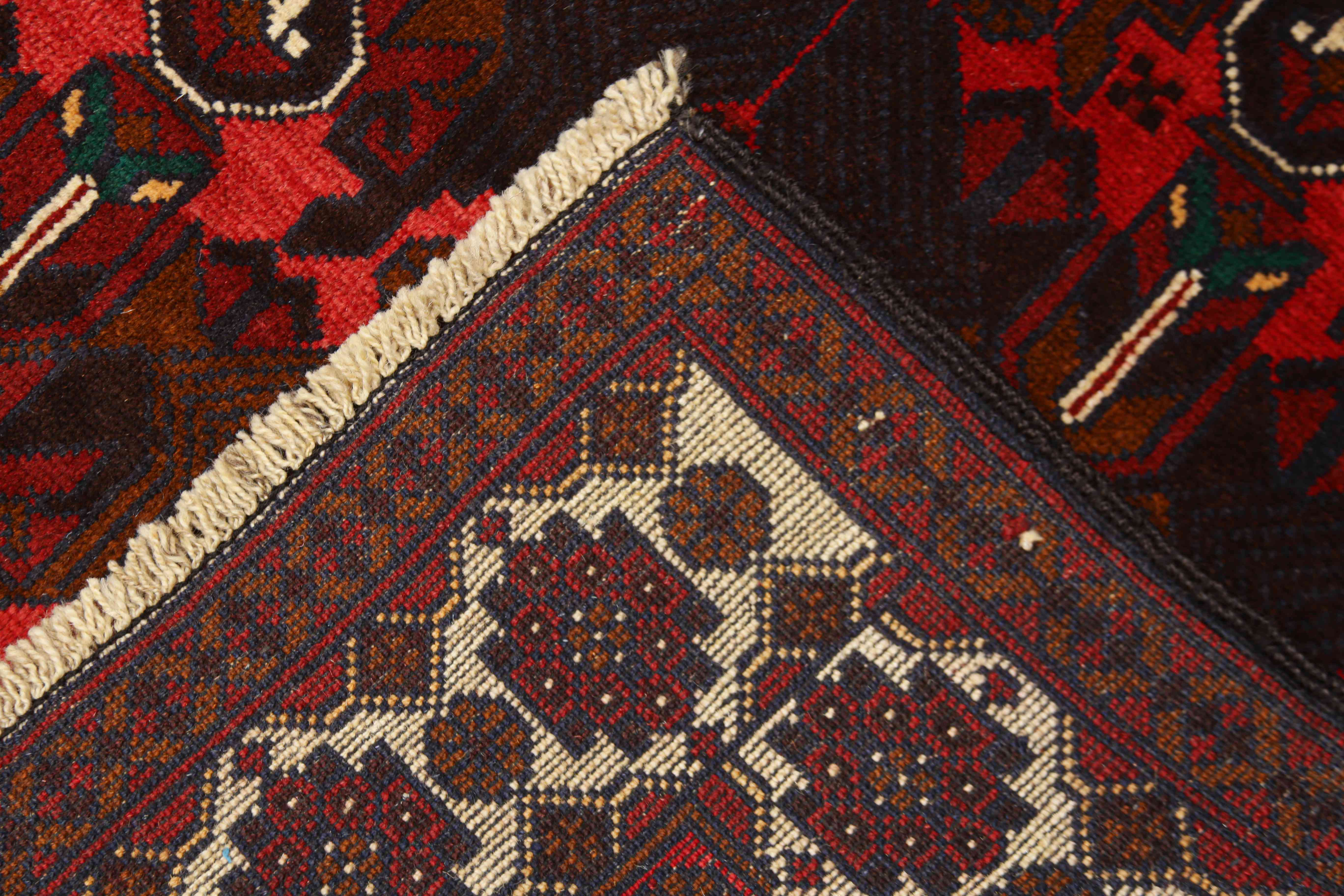 3' x 5' Red Handmade Adraskan Baluchi Afghan Rug Rectangular