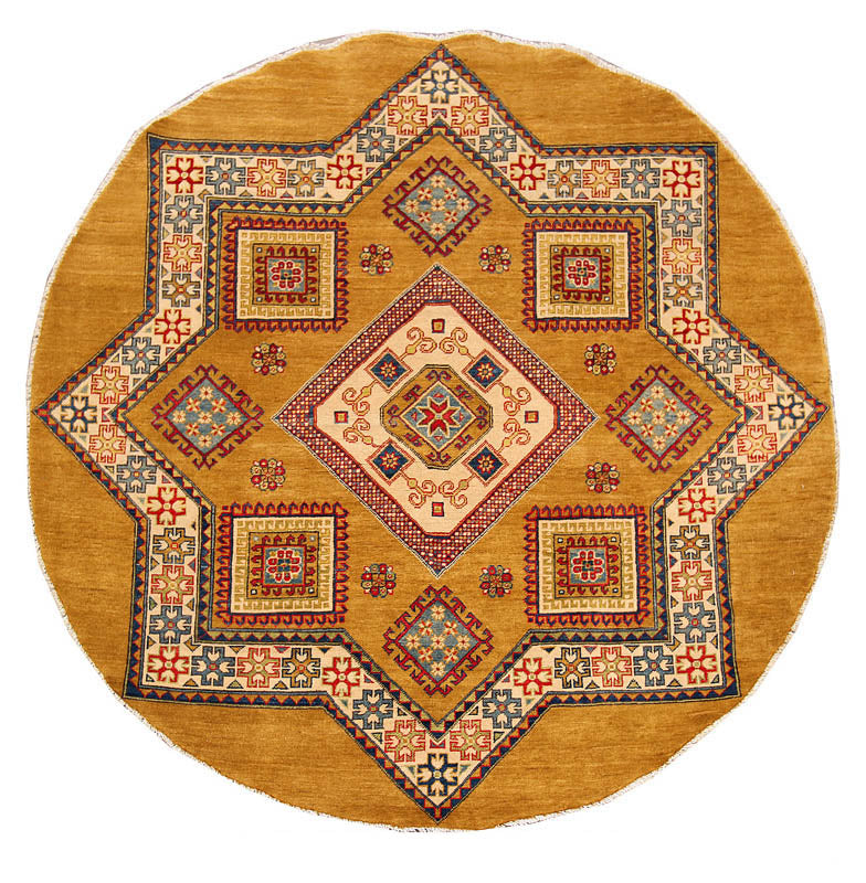 6' 6" X 6' 6" Golden Handmade KAZAK Rug Square