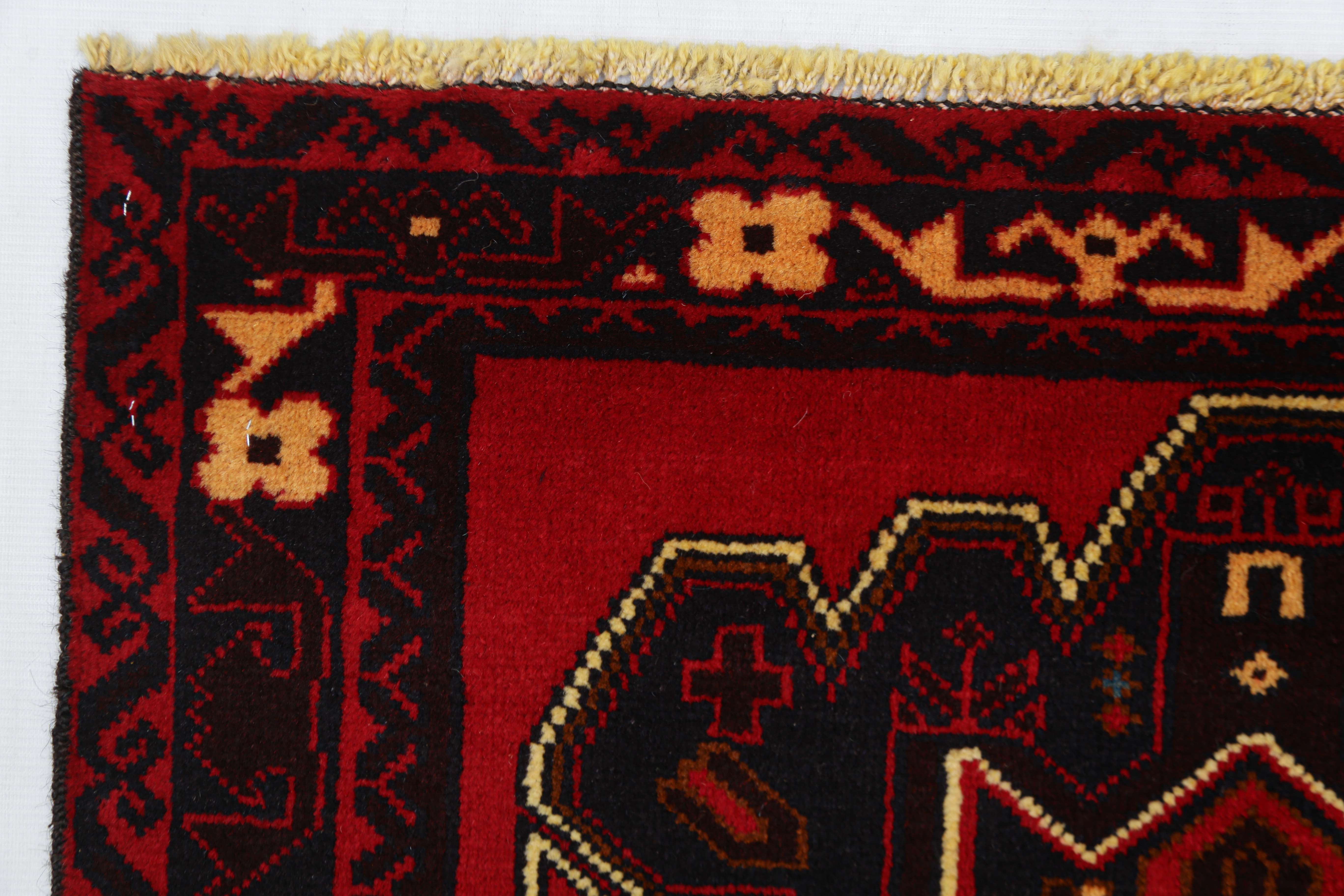 3' x 5' Red Handmade Adraskan Baluchi Afghan Rug Rectangular