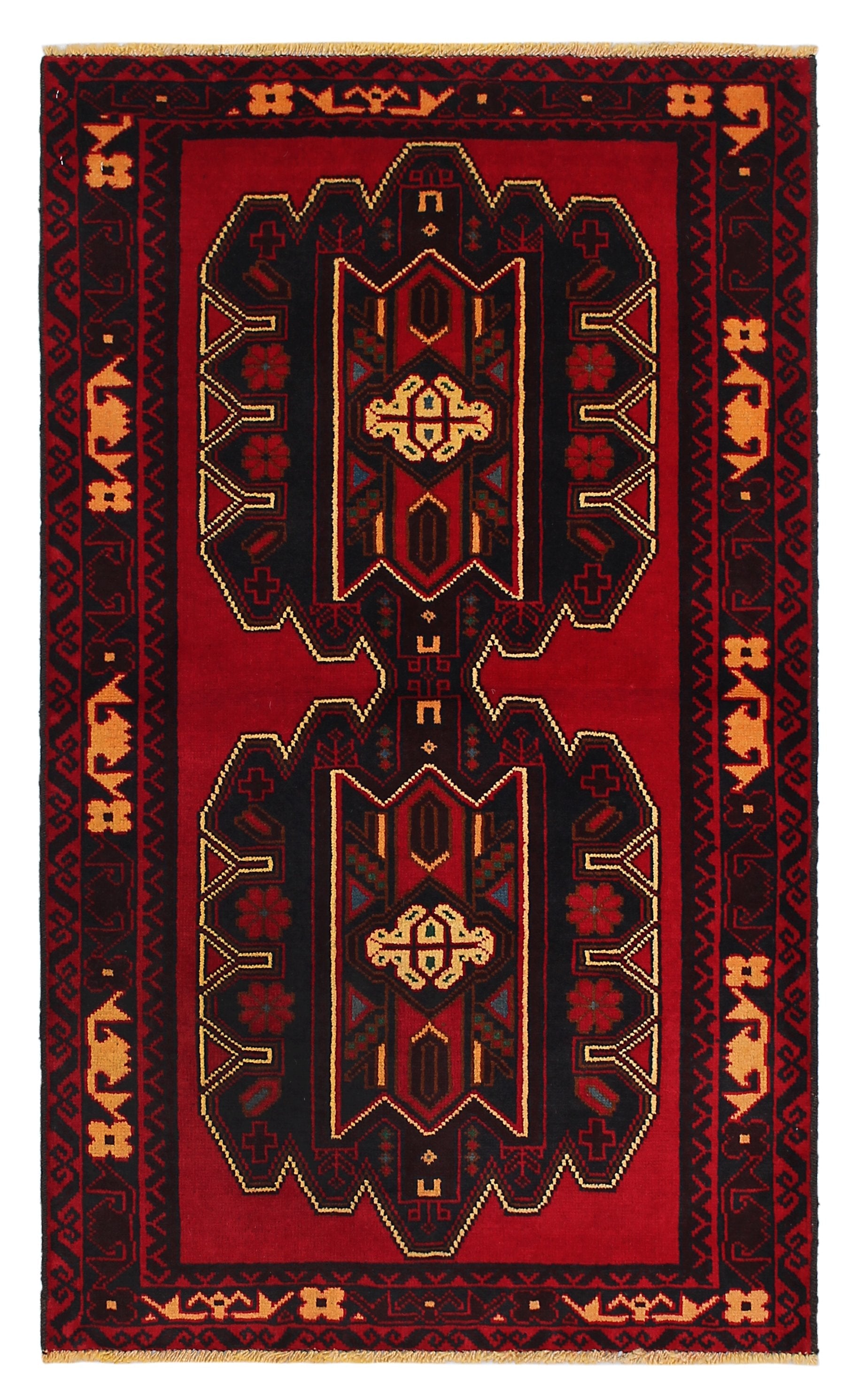 3' x 5' Red Handmade Adraskan Baluchi Afghan Rug Rectangular