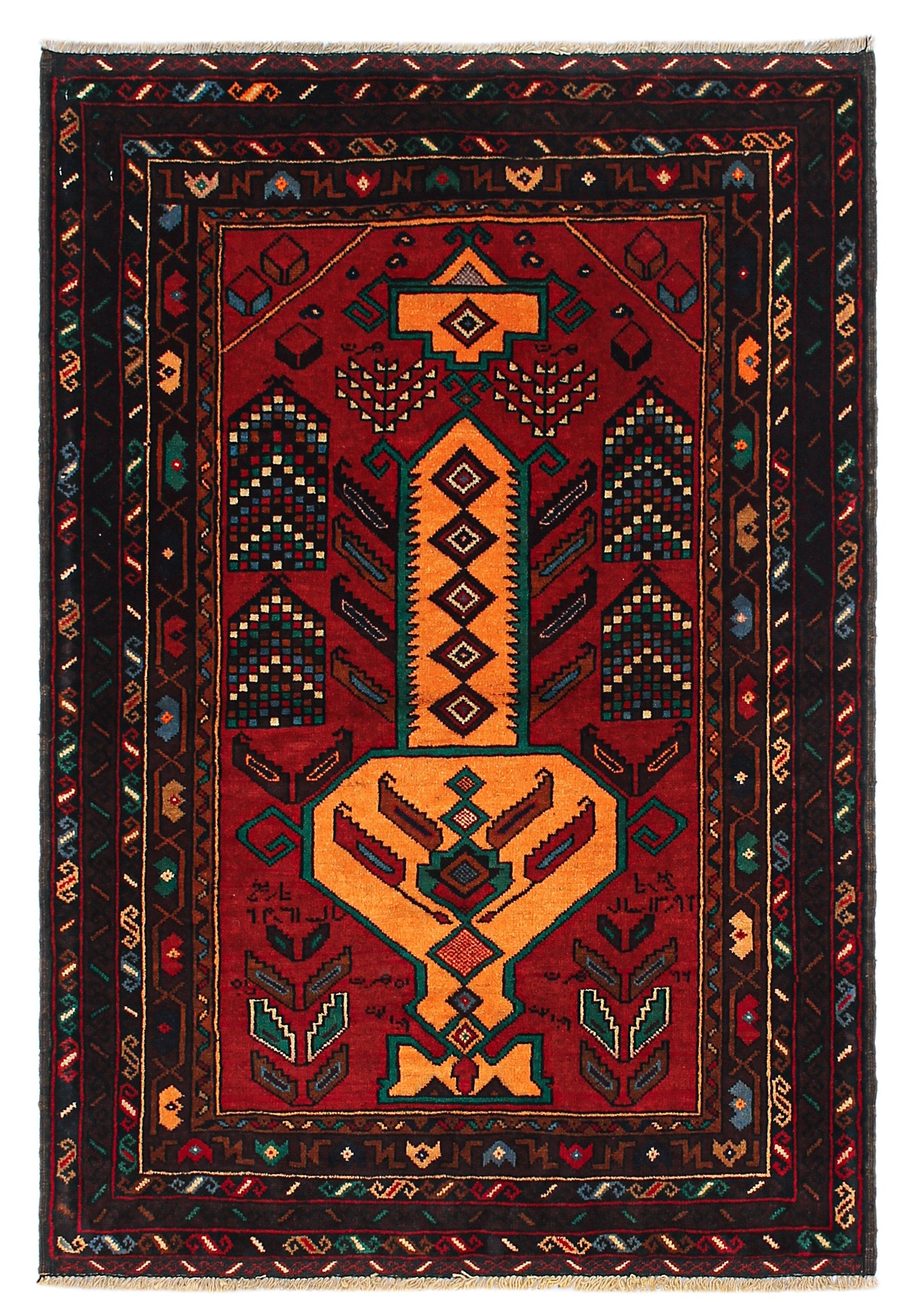 3' X 4' Red Handmade Adraskan Baluchi Afghan Rug Rectangular