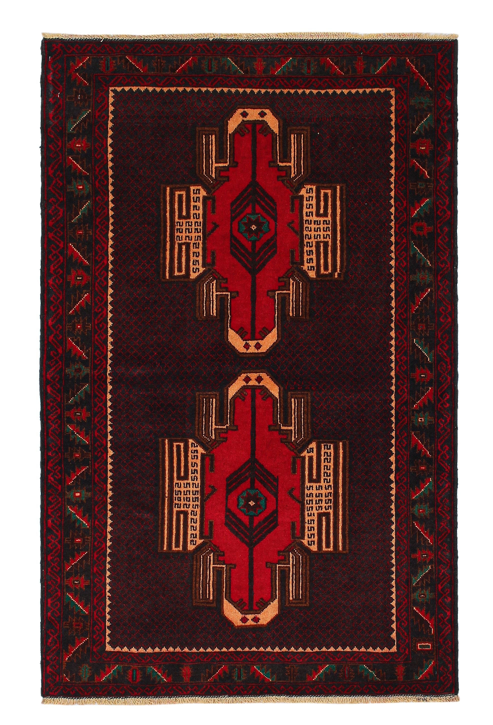 3' X 5' Brown Handmade Adraskan Baluchi Afghan Rug Rectangular