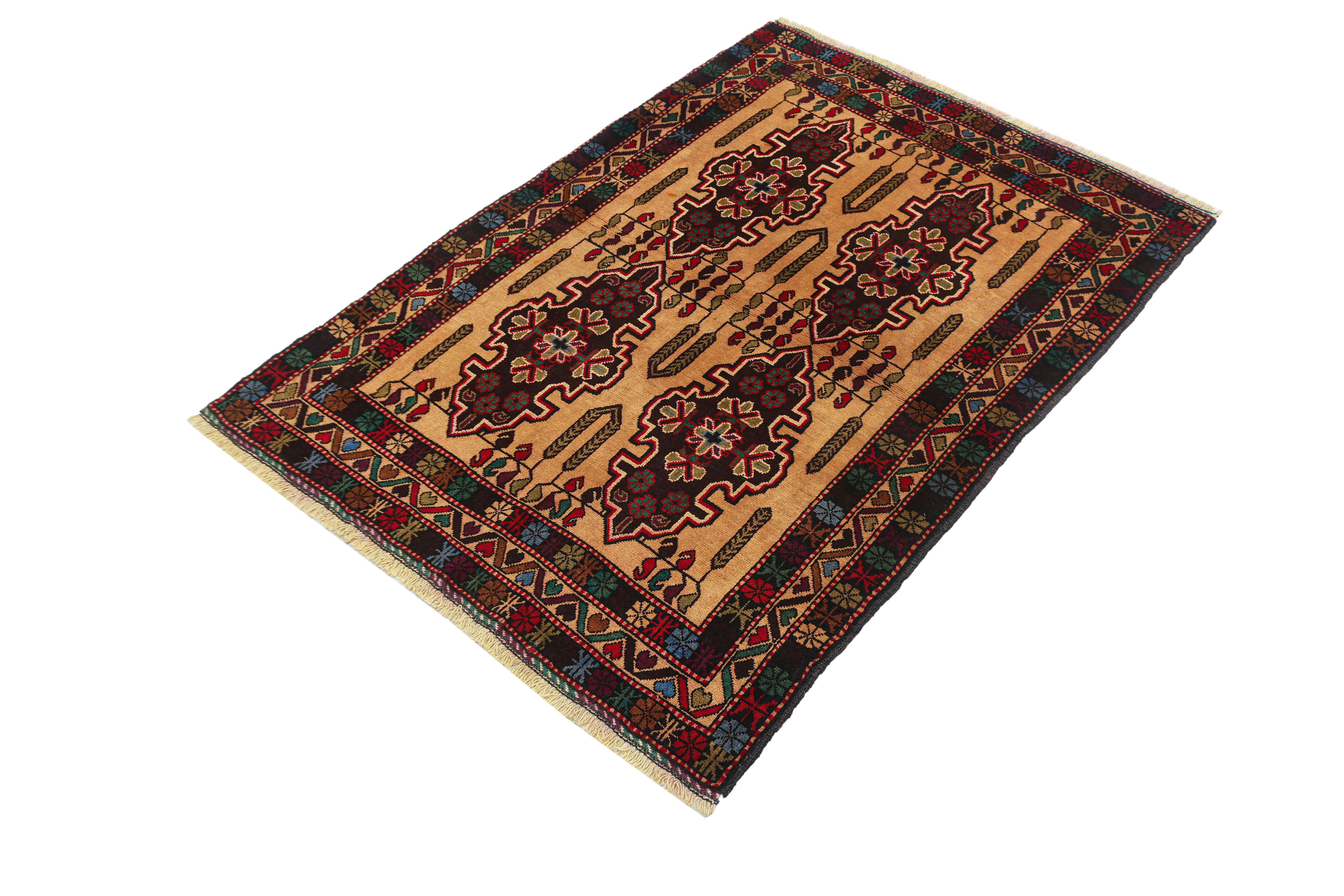 3' x 5' Ivory Handmade Adraskan Baluchi Afghan Rug Rectangular