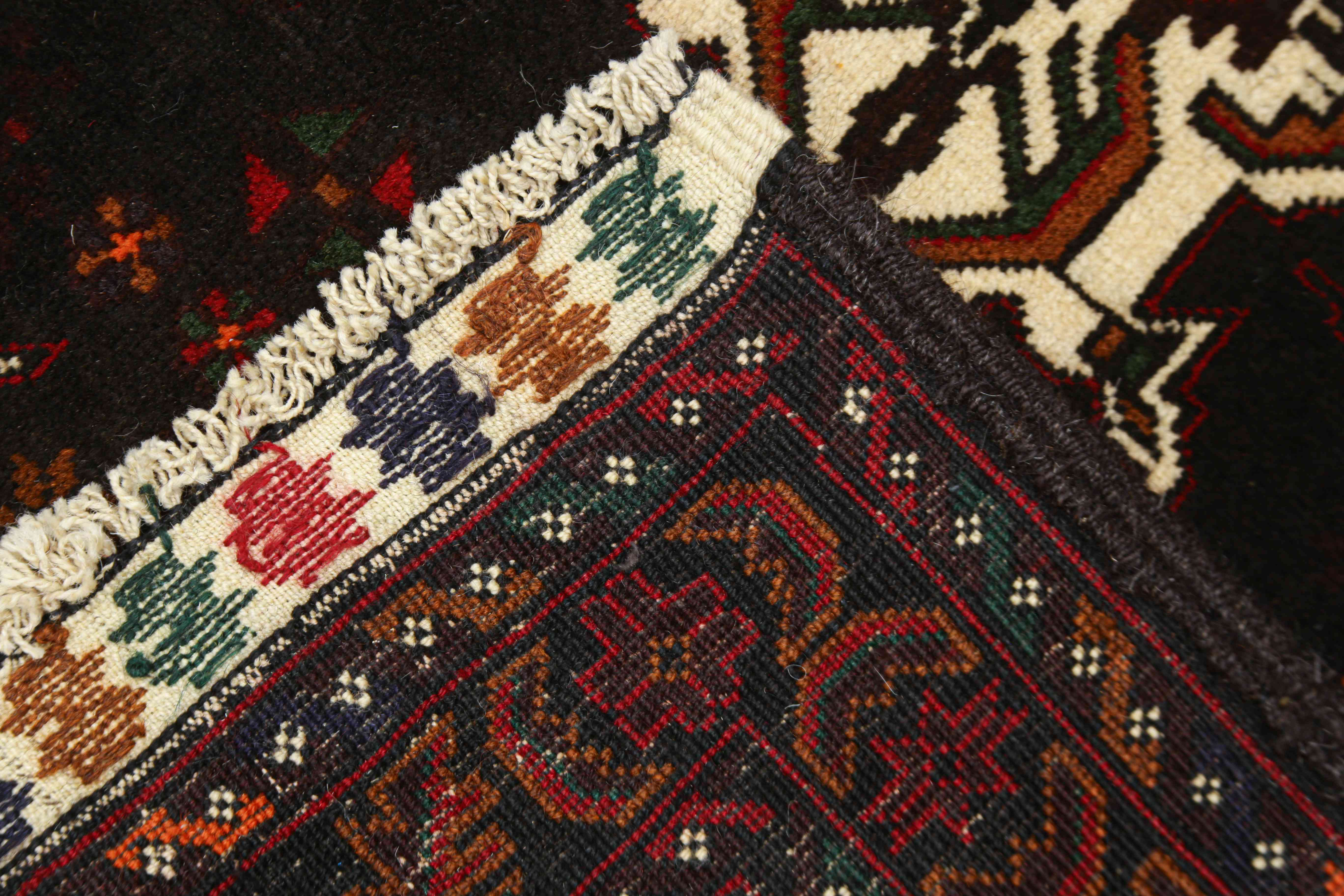 3' x 5' Black Handmade Adraskan Baluchi Afghan Rug Rectangular