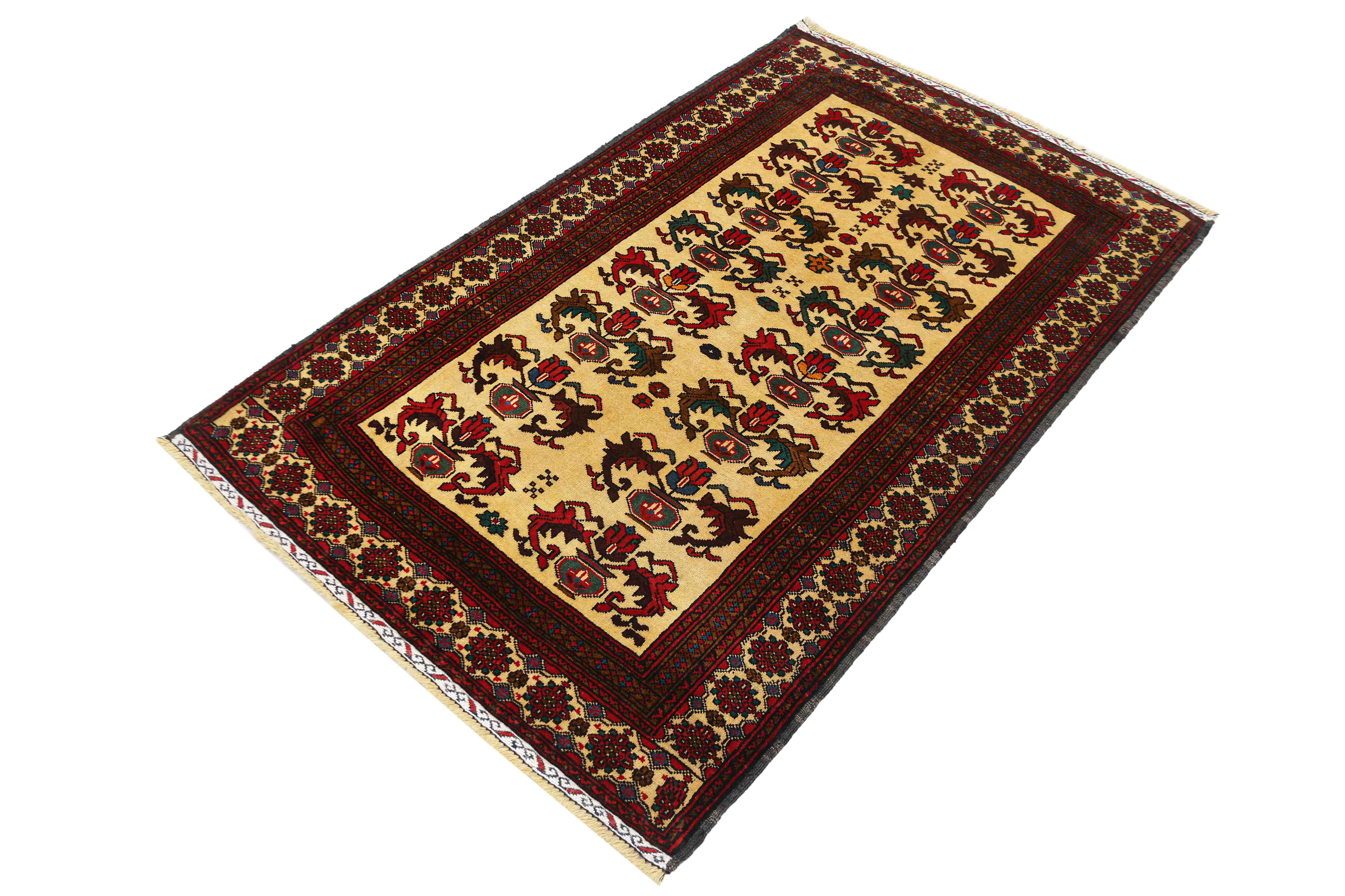 3' X 5' Ivory Handmade Adraskan Baluchi Afghan Rug Rectangular