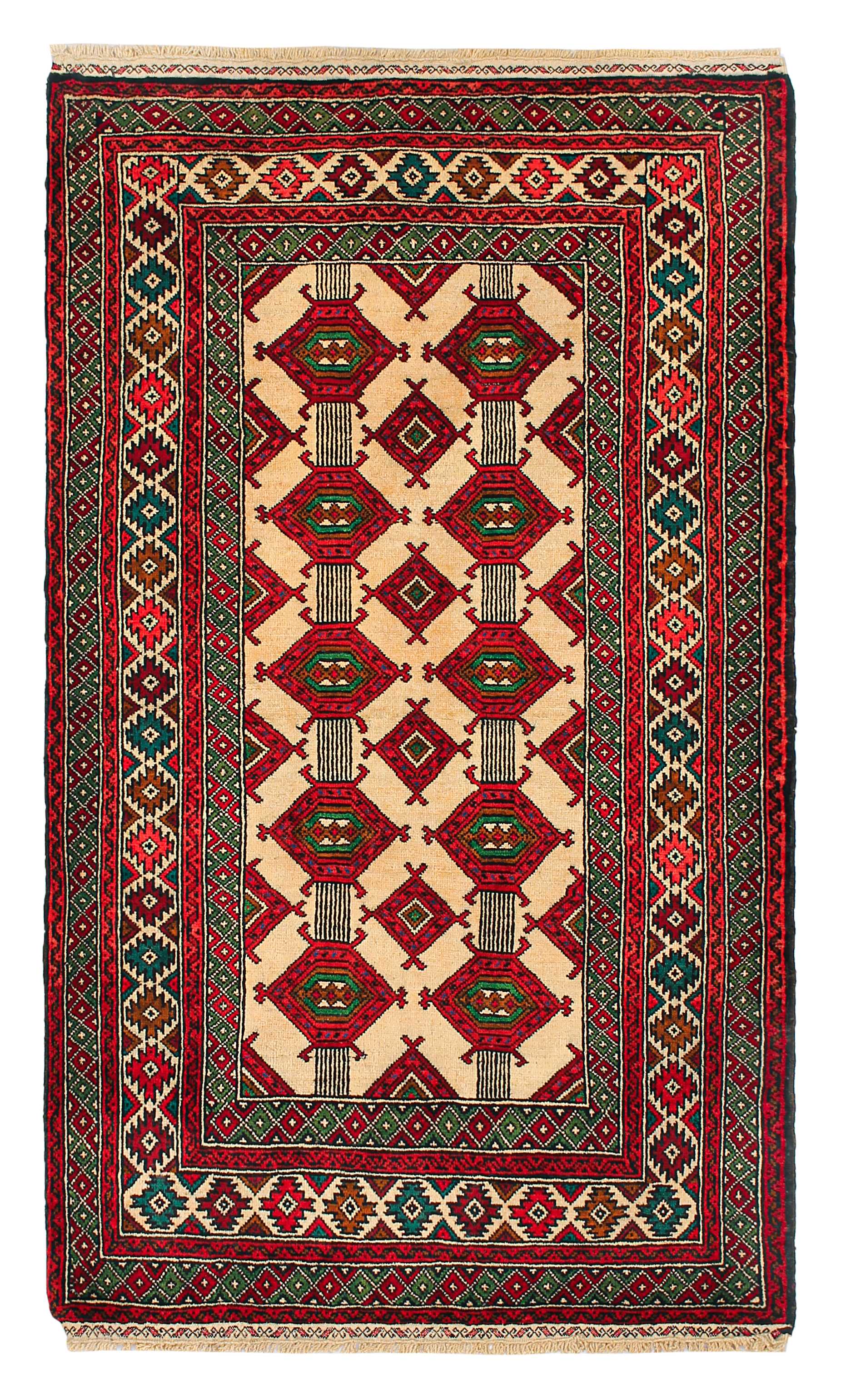 3' X 5' Ivory Handmade Adraskan Baluchi Afghan Rug Rectangular