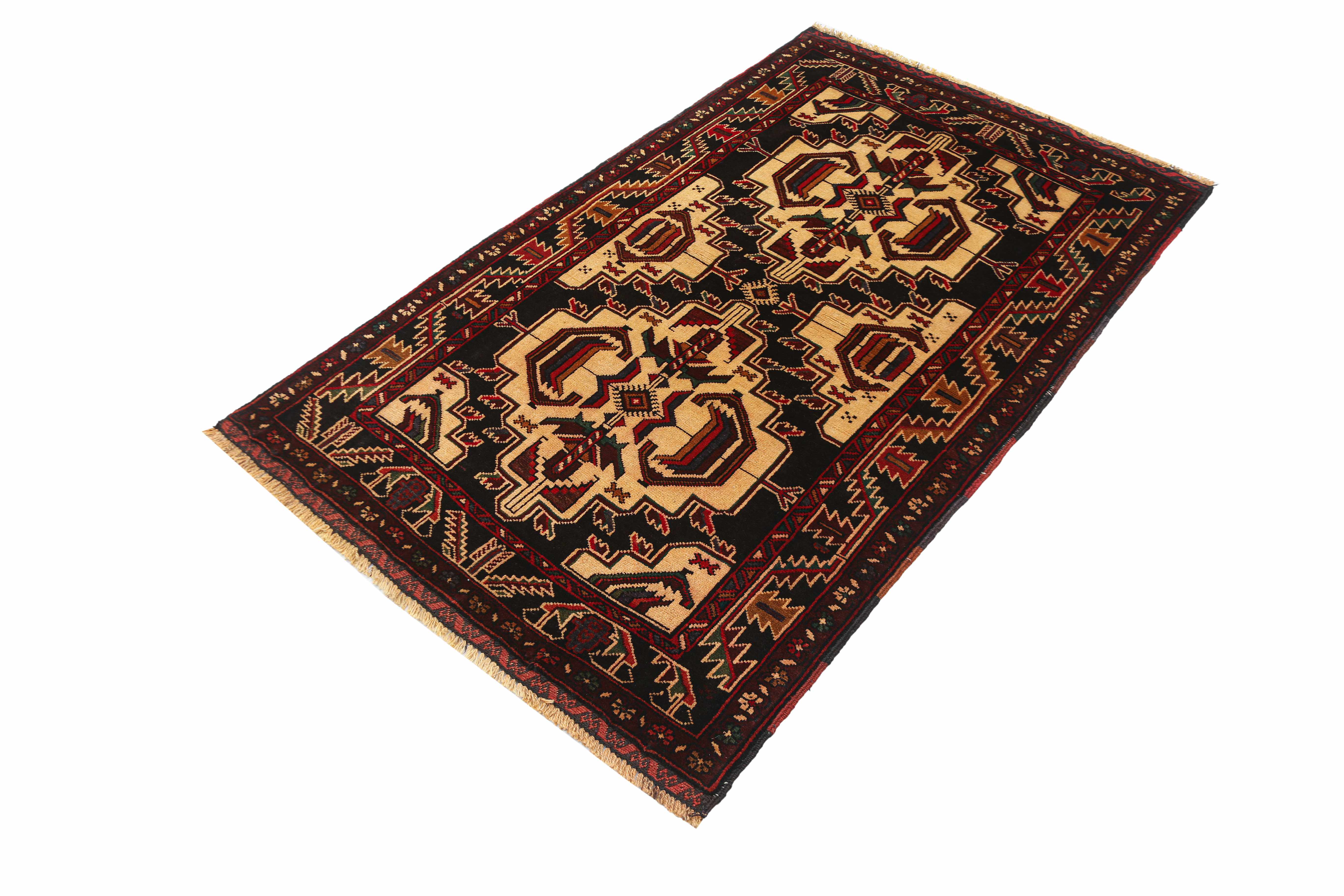 3' X 5' Ivory Handmade Adraskan Baluchi Afghan Rug Rectangular