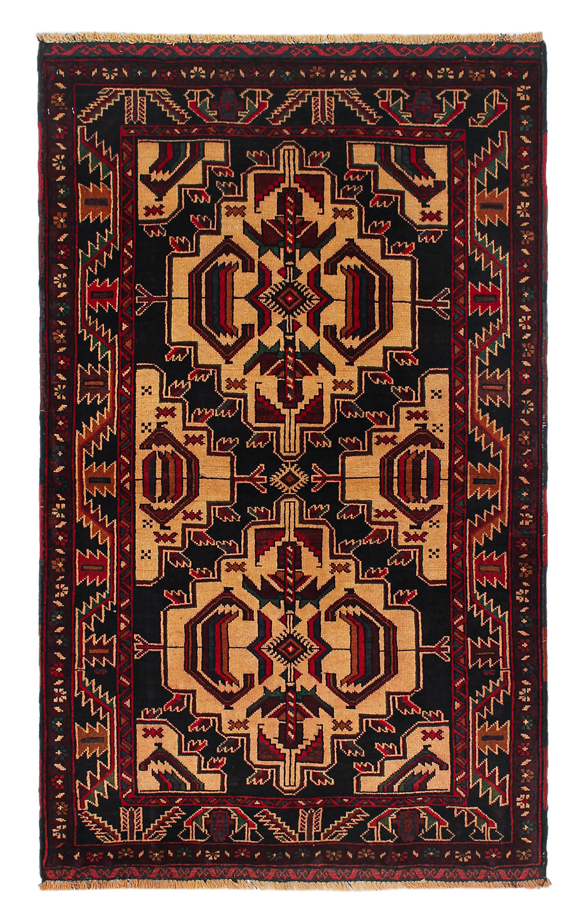 3' X 5' Ivory Handmade Adraskan Baluchi Afghan Rug Rectangular