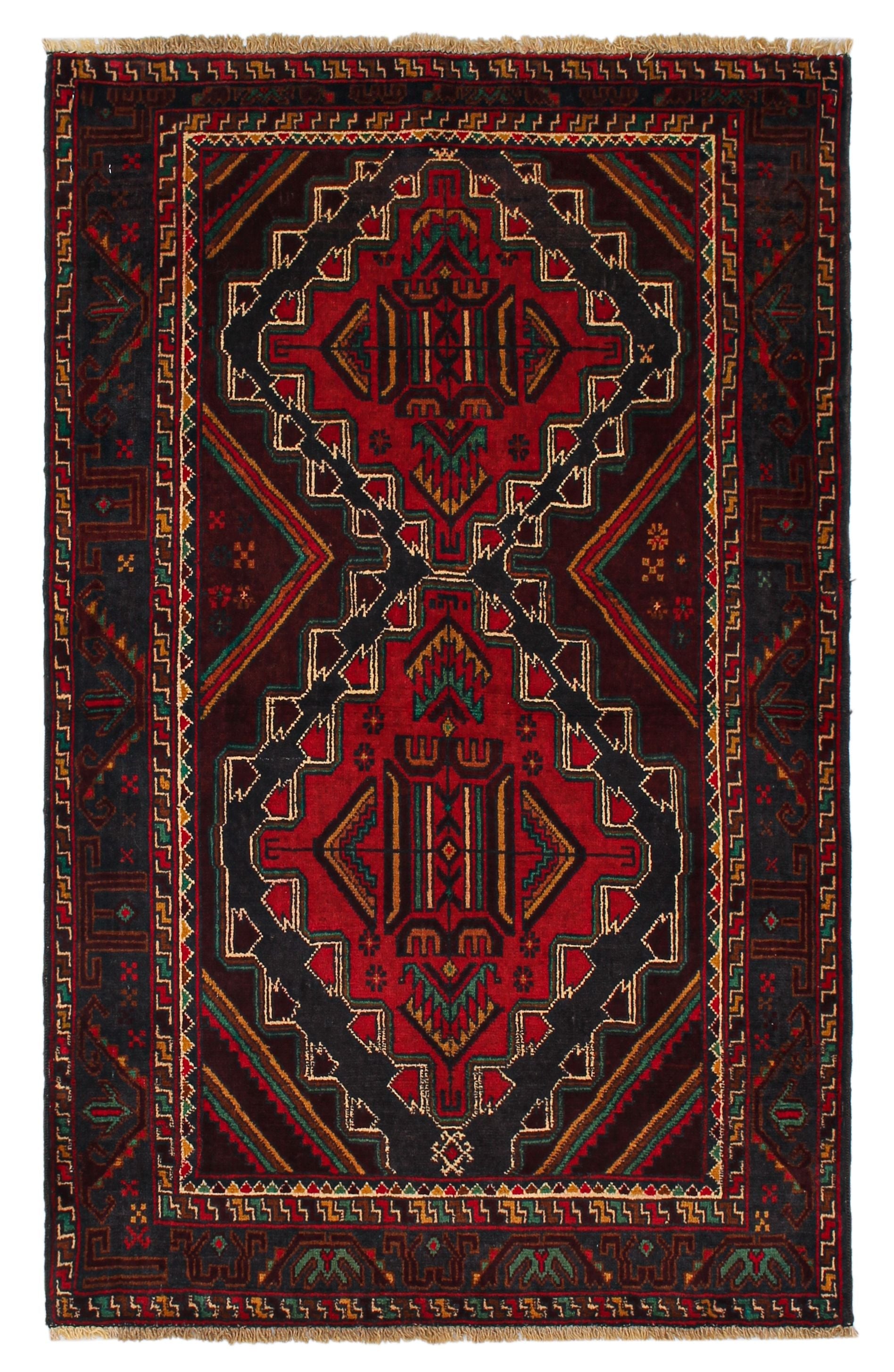 3' X 5' Red Handmade Adraskan Baluchi Afghan Rug Rectangular