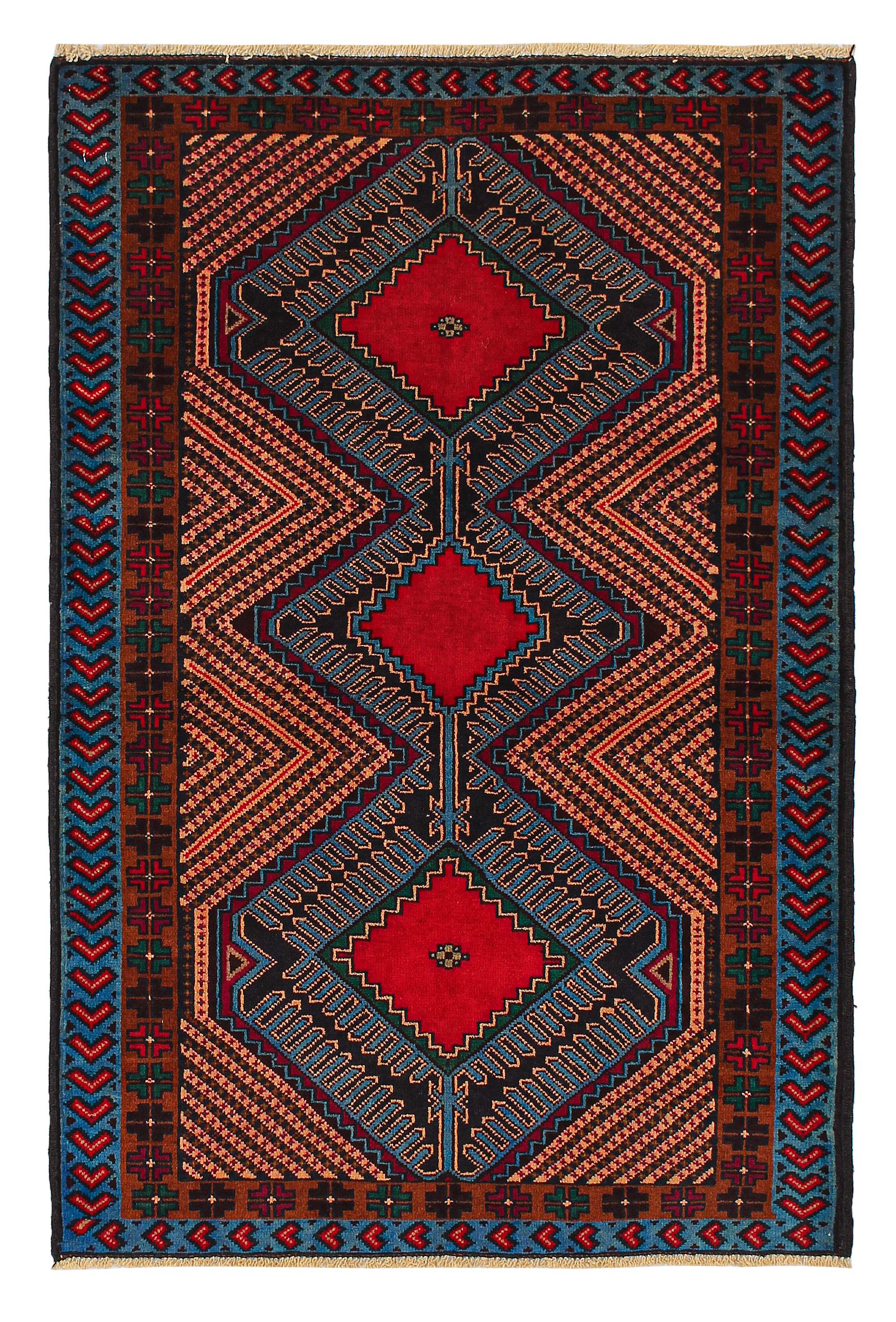 3' x 5' Multi Handmade Adraskan Baluchi Afghan Rug Rectangular