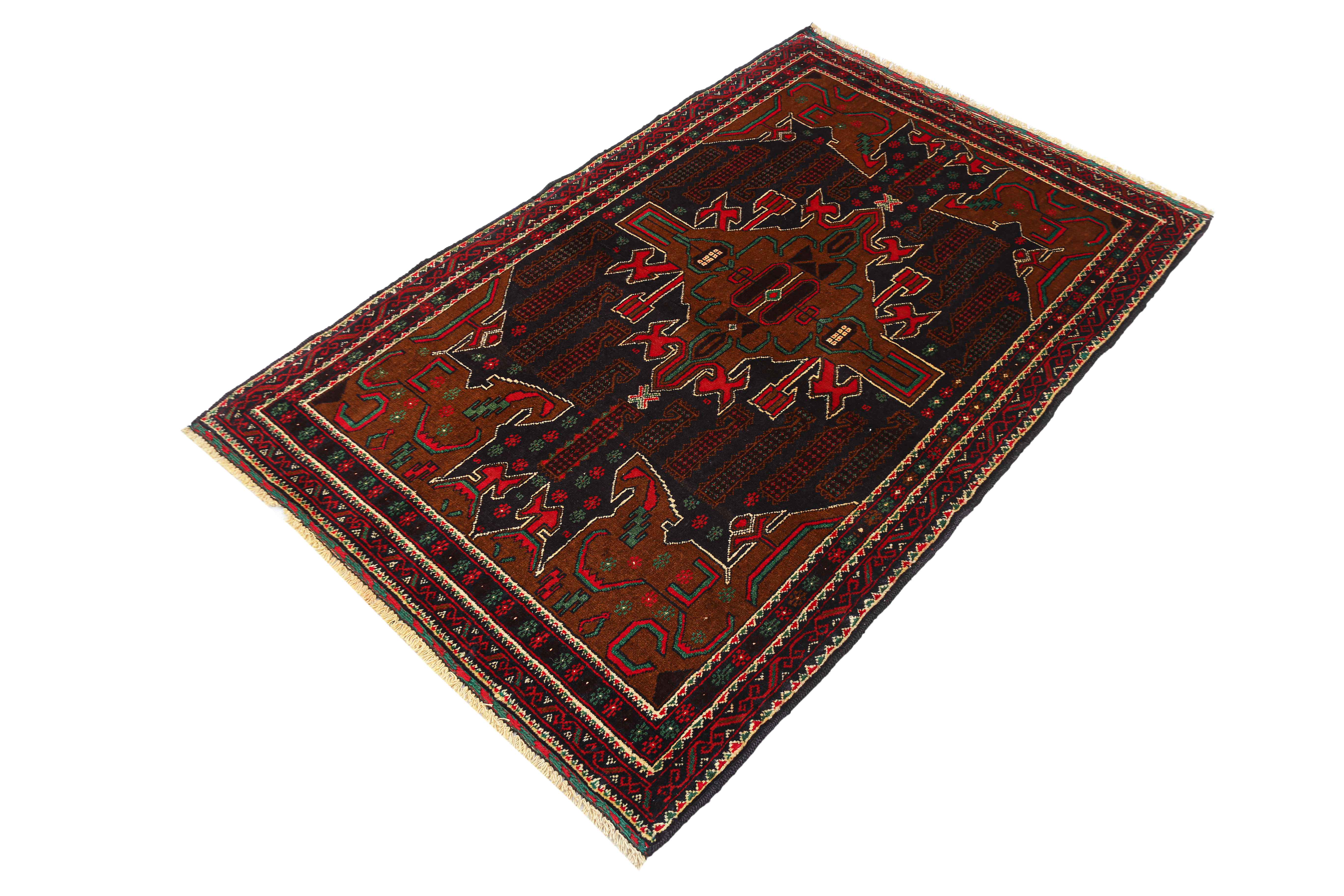 3' X 5' Blue Handmade Adraskan Baluchi Afghan Rug Rectangular