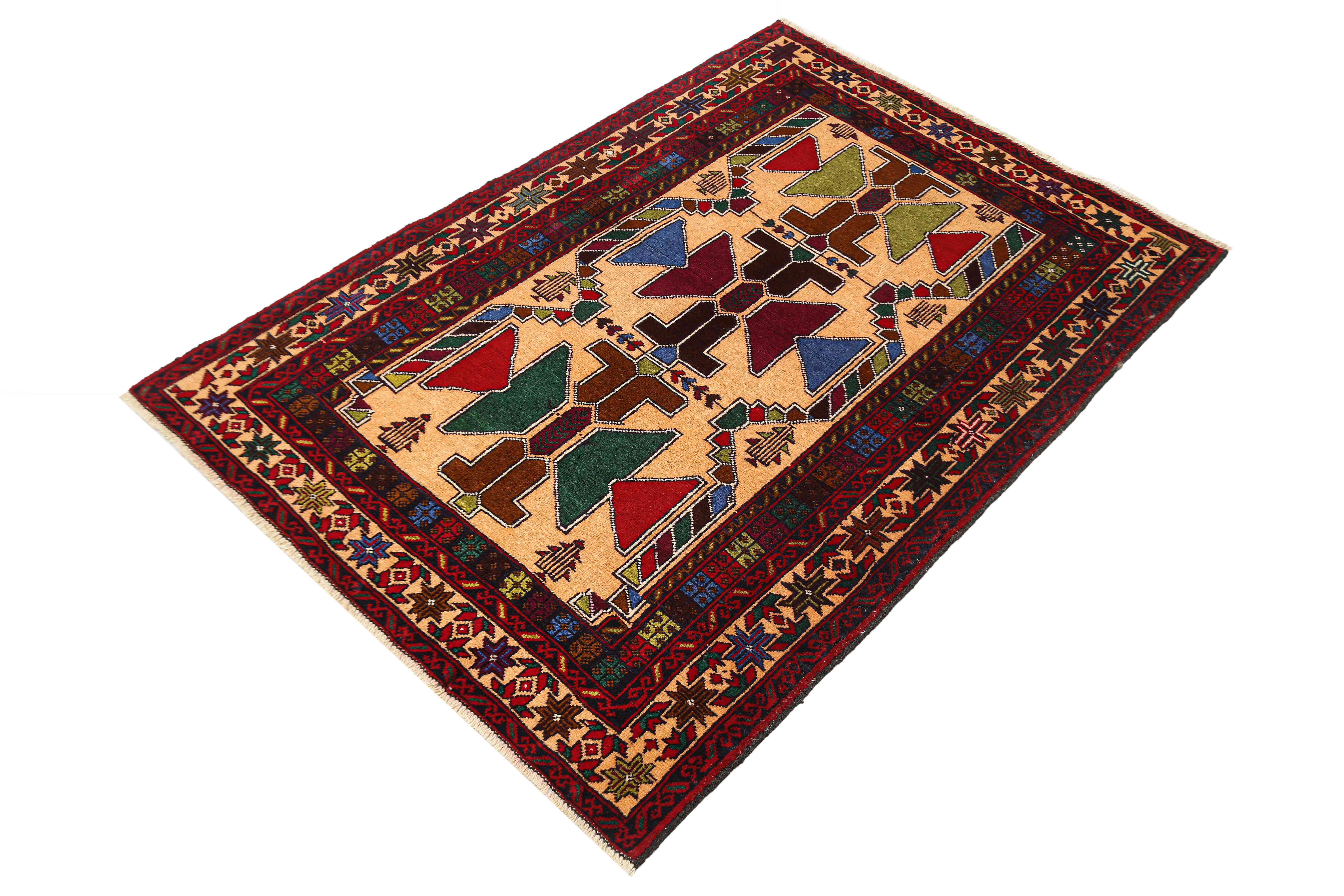 3' X 5' Ivory Handmade Adraskan Baluchi Afghan Rug Rectangular