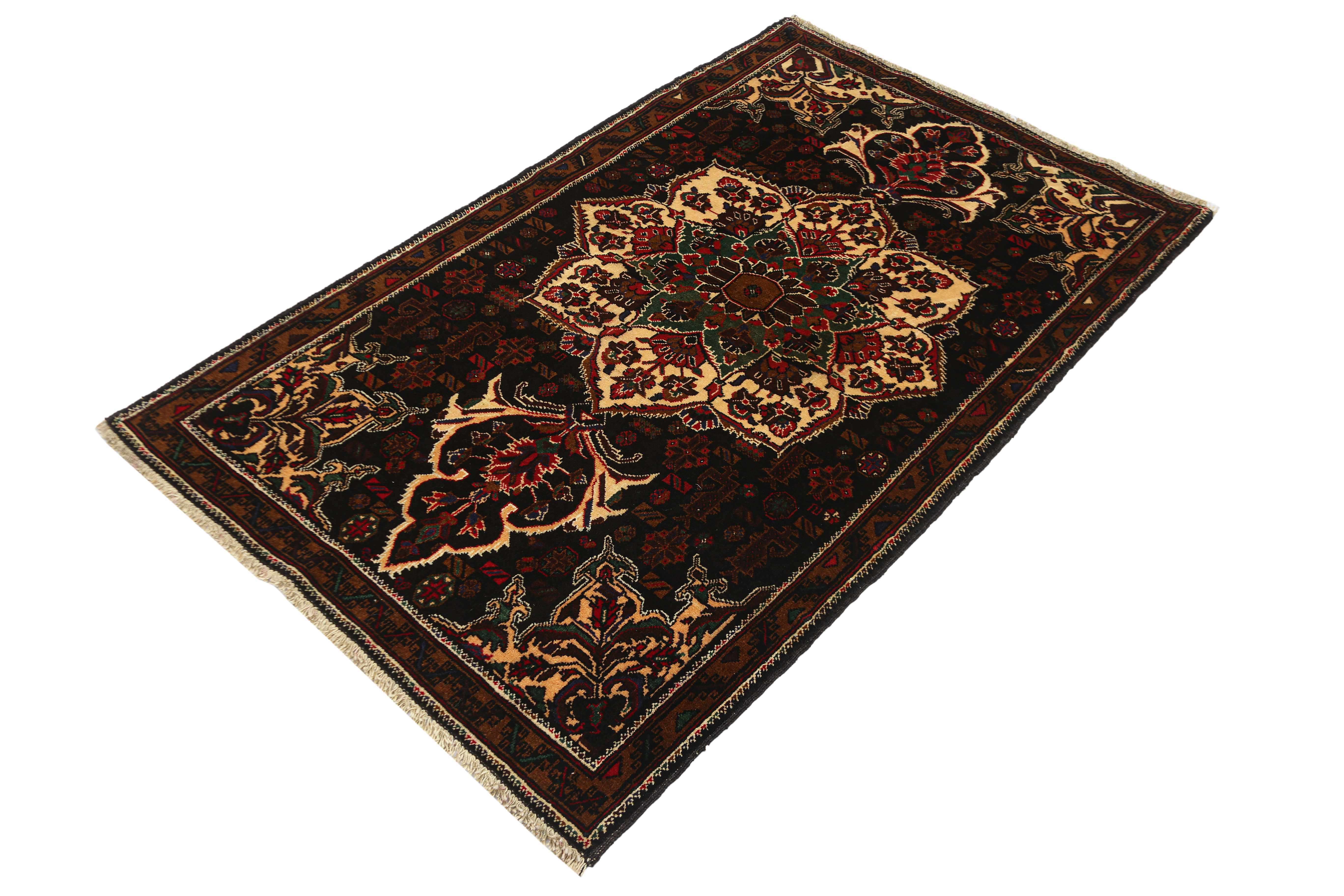 3' X 5' Black Handmade Adraskan Baluchi Afghan Rug Rectangular
