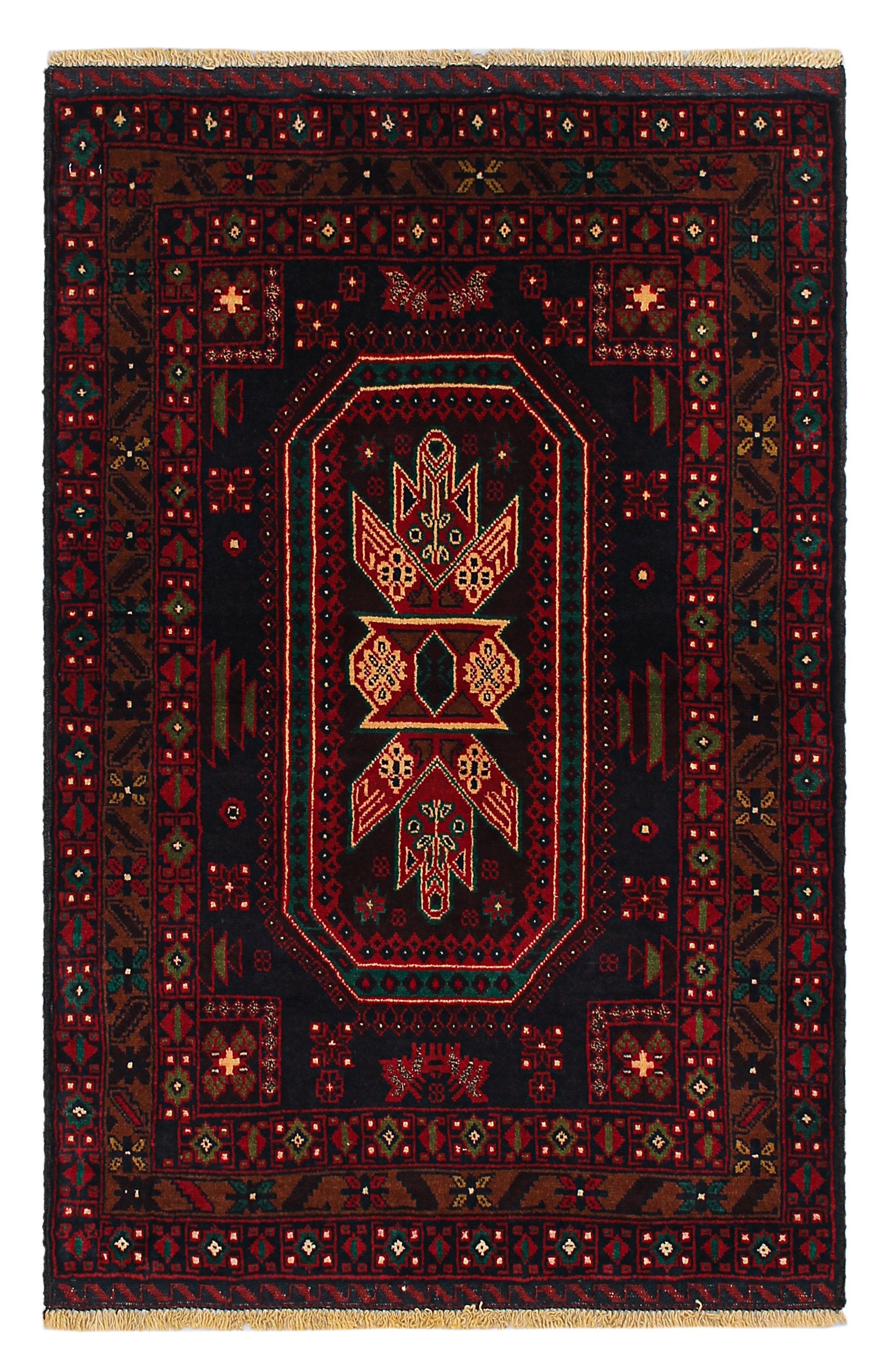 3' x 5' Blue Handmade Adraskan Baluchi Afghan Rug Rectangular