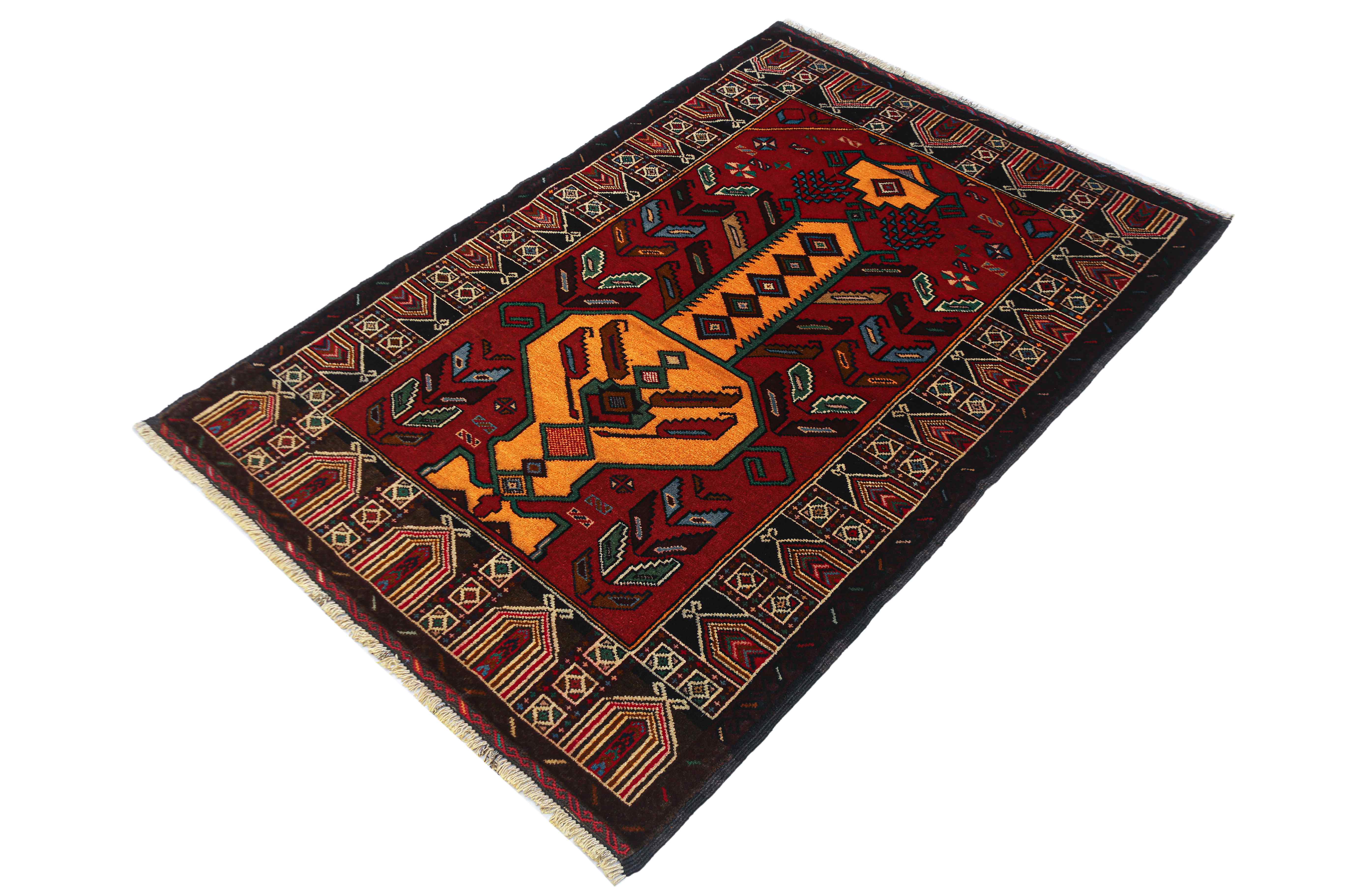 3' x 5' Red Handmade Adraskan Baluchi Afghan Rug Rectangular