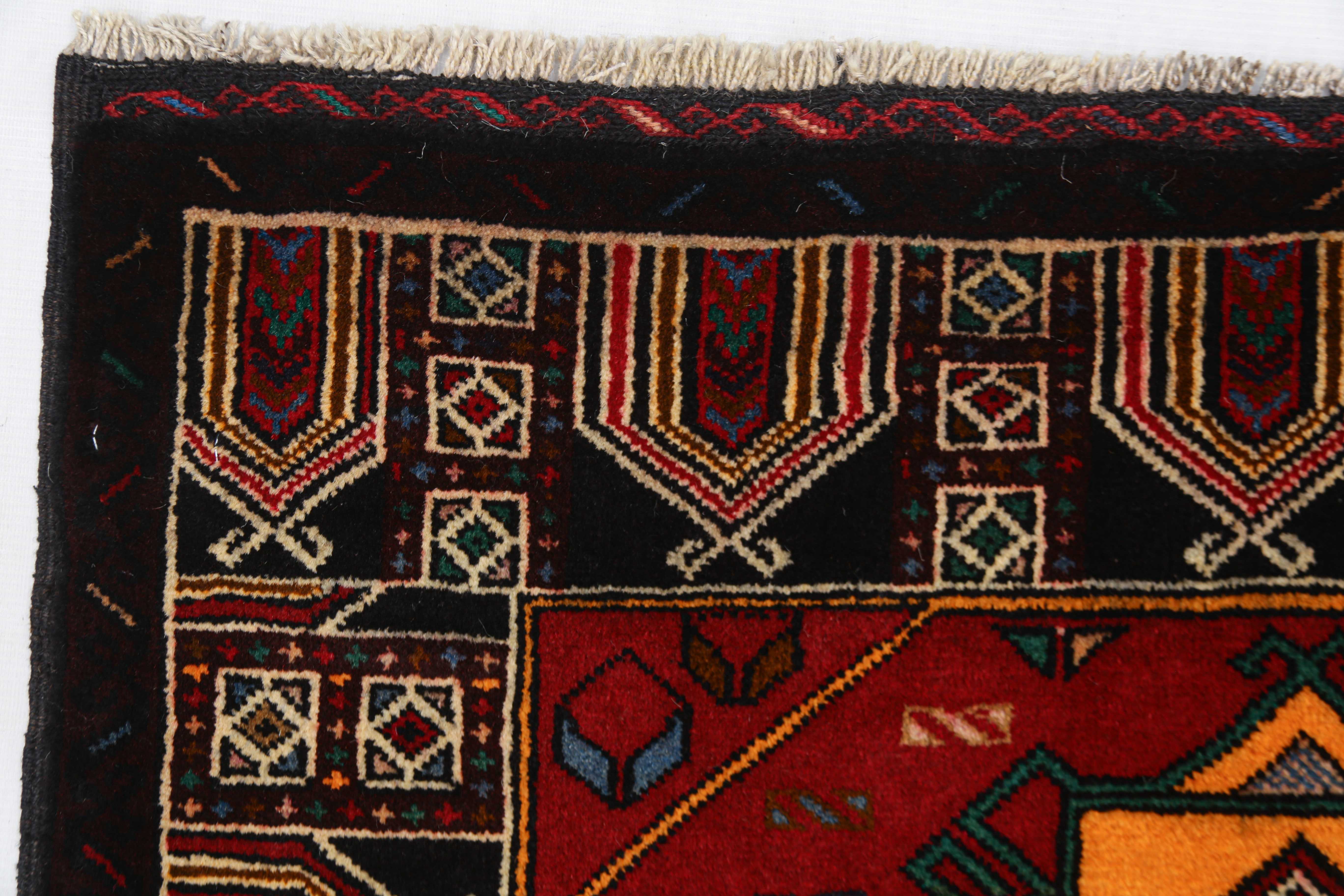 3' x 5' Red Handmade Adraskan Baluchi Afghan Rug Rectangular