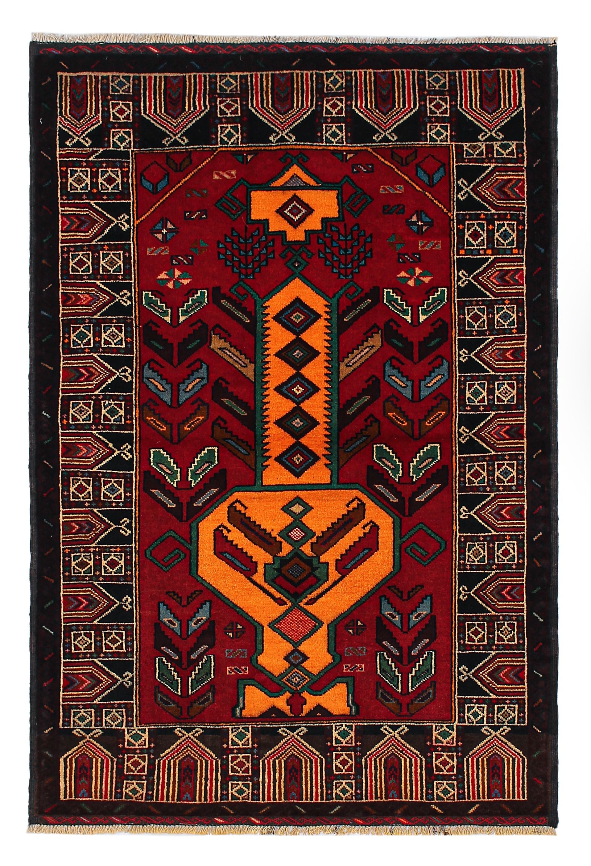 3' x 5' Red Handmade Adraskan Baluchi Afghan Rug Rectangular