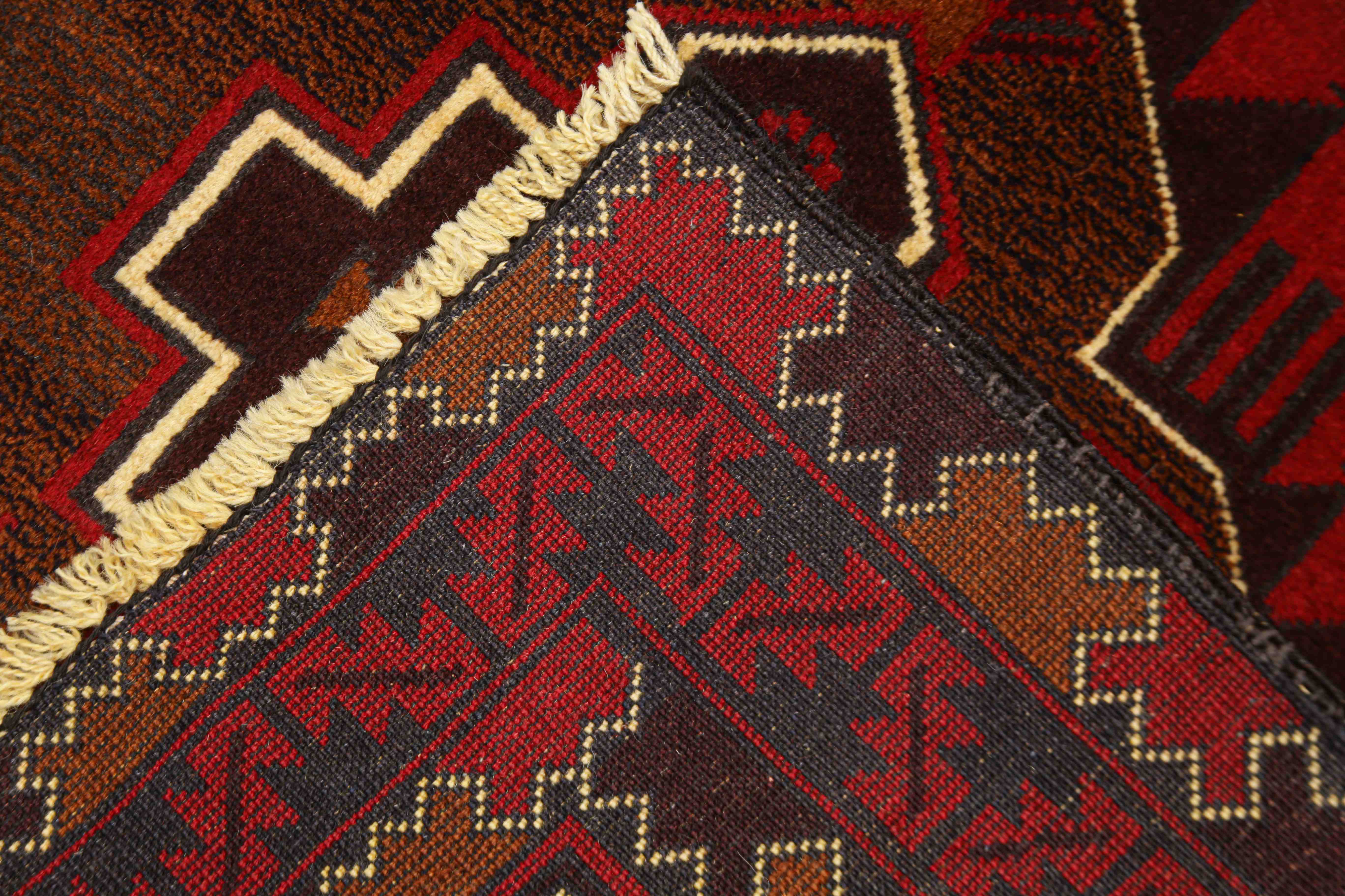 3' x 5' Red Handmade Adraskan Baluchi Afghan Rug Rectangular