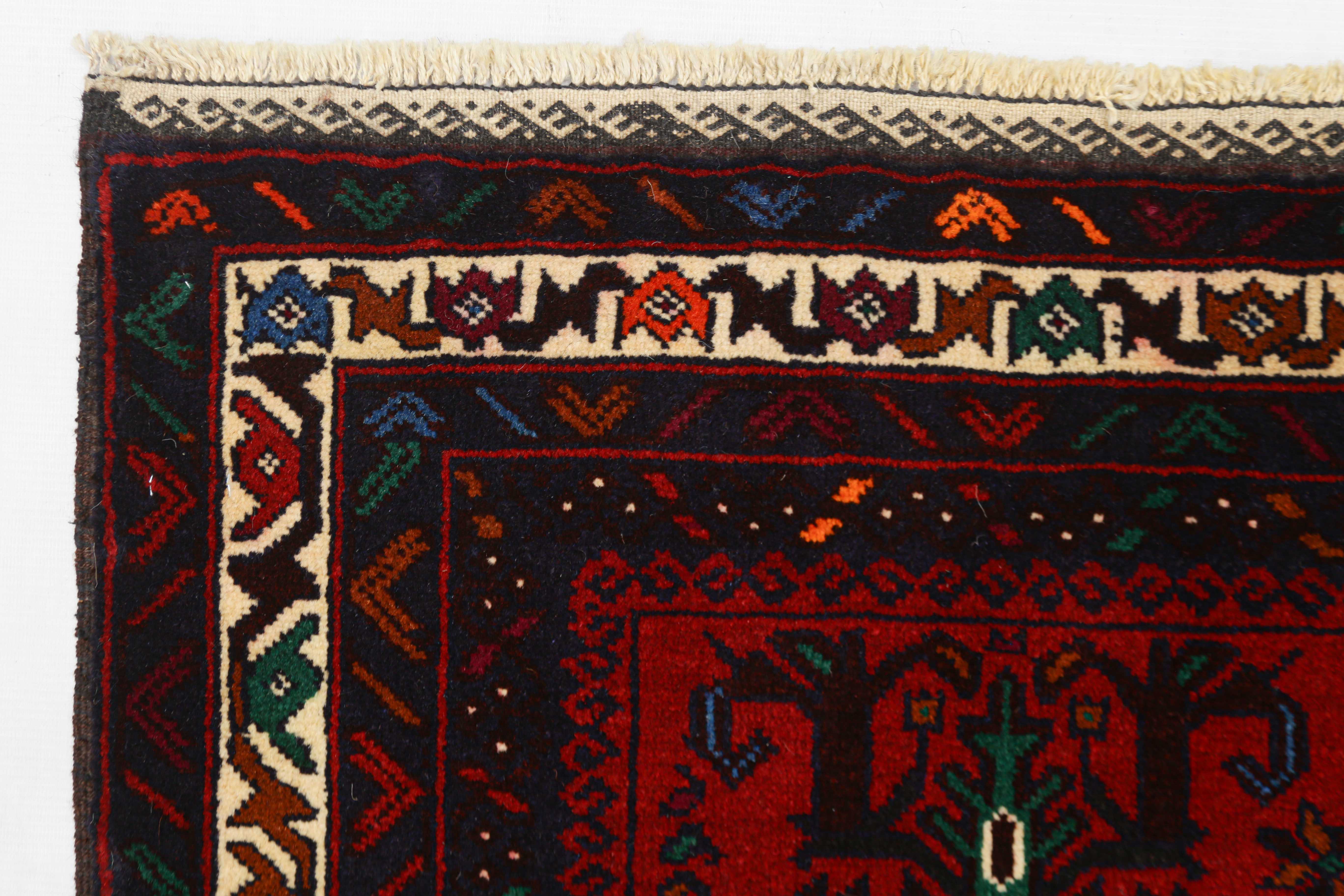 3' X 5' Red Handmade Adraskan Baluchi Afghan Rug Rectangular