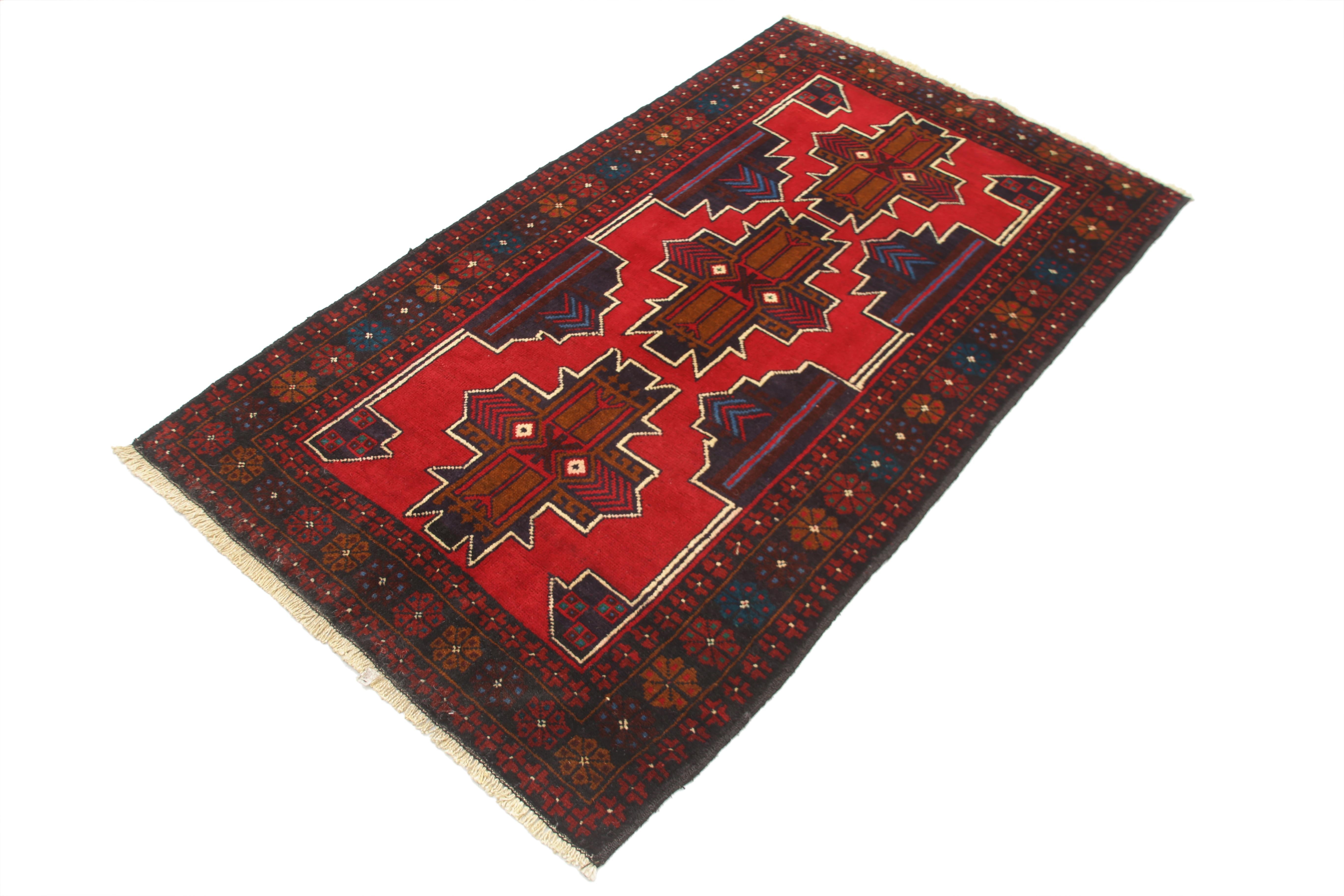 3' x 5' Red Handmade Adraskan Baluchi Afghan Rug Rectangular
