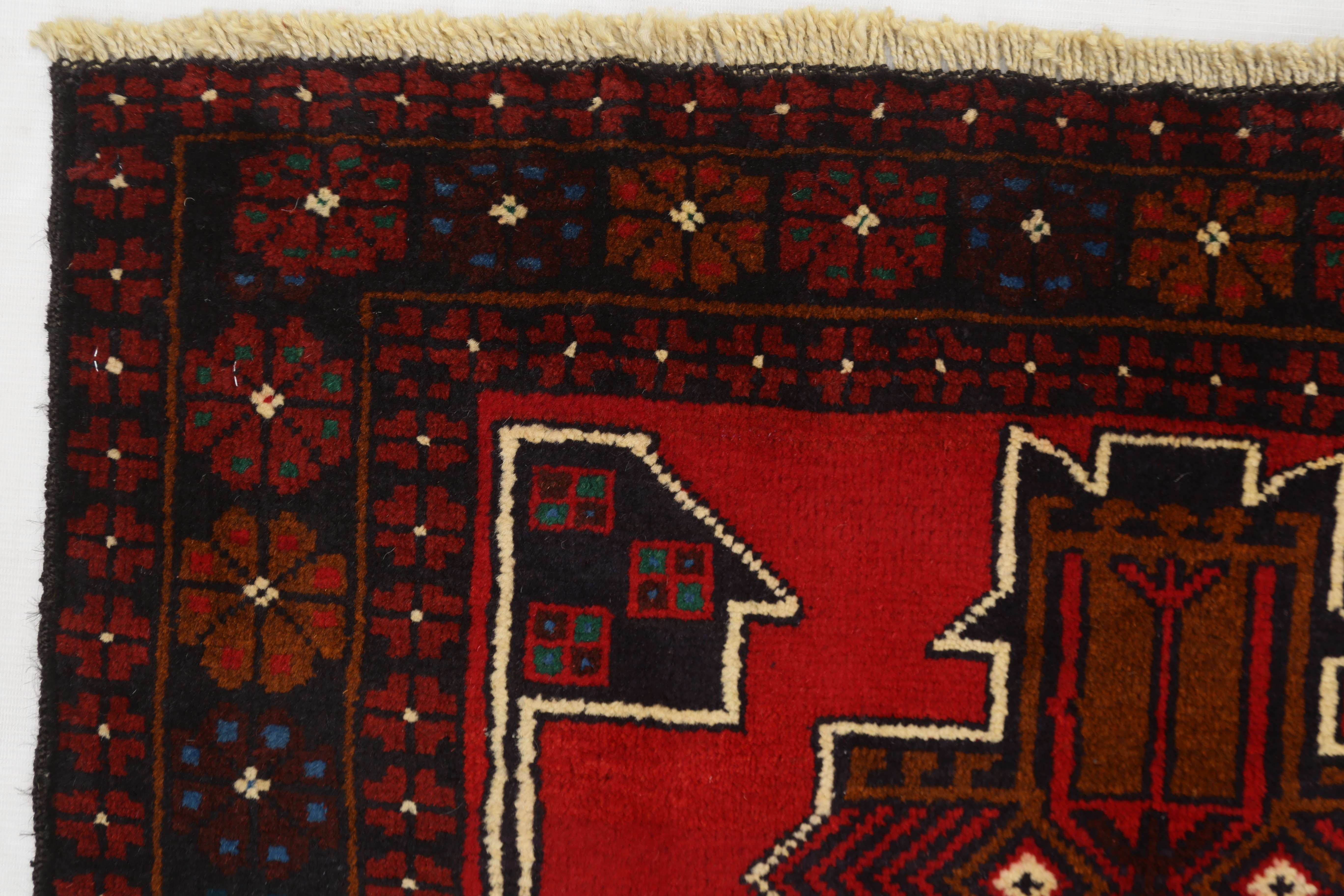 3' x 5' Red Handmade Adraskan Baluchi Afghan Rug Rectangular
