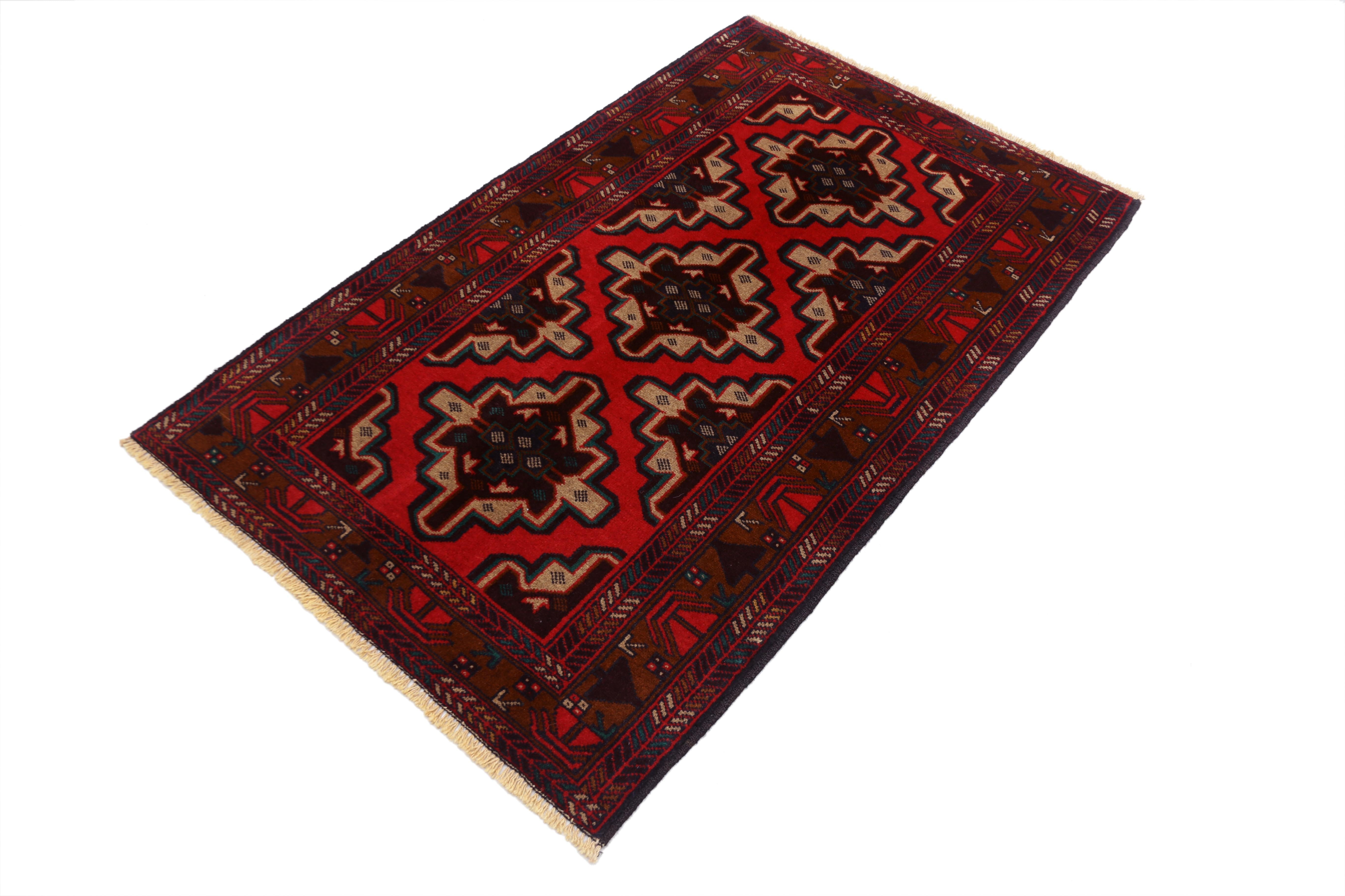 3' X 5' Red Handmade Adraskan Baluchi Afghan Rug Rectangular