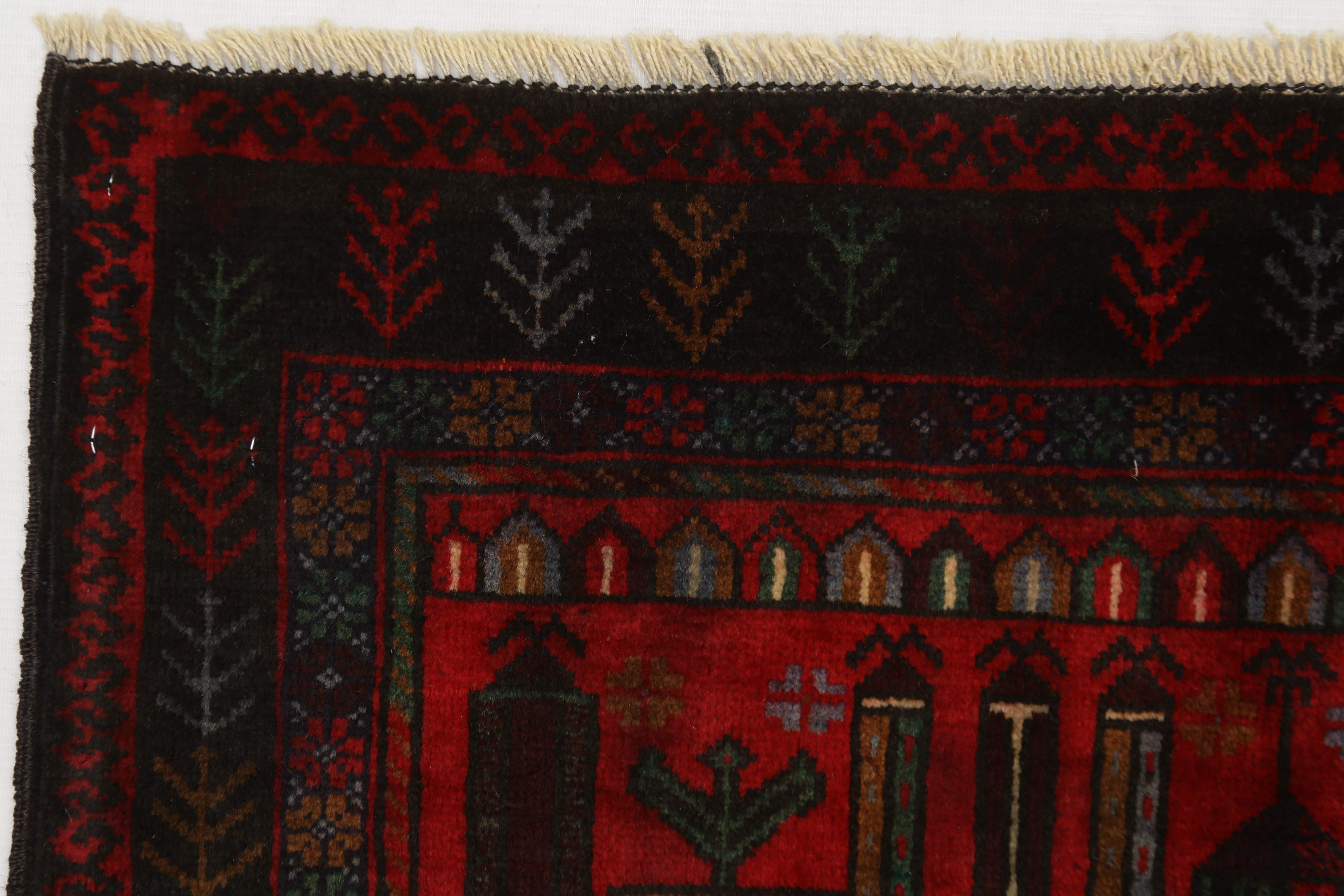 3' x 5' Red Handmade Adraskan Baluchi Afghan Rug Rectangular