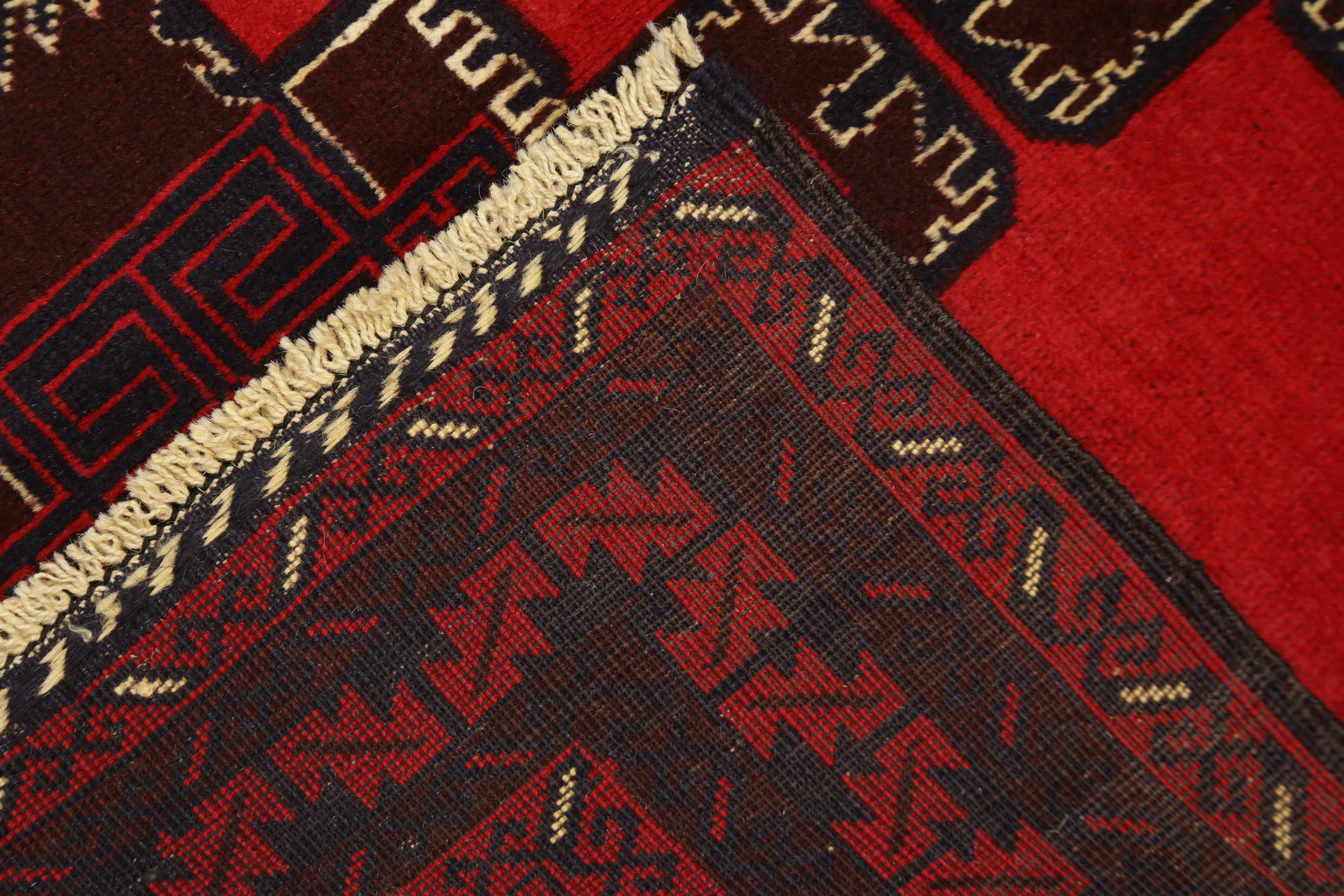 3' X 4' Red Handmade Adraskan Baluchi Afghan Rug Rectangular