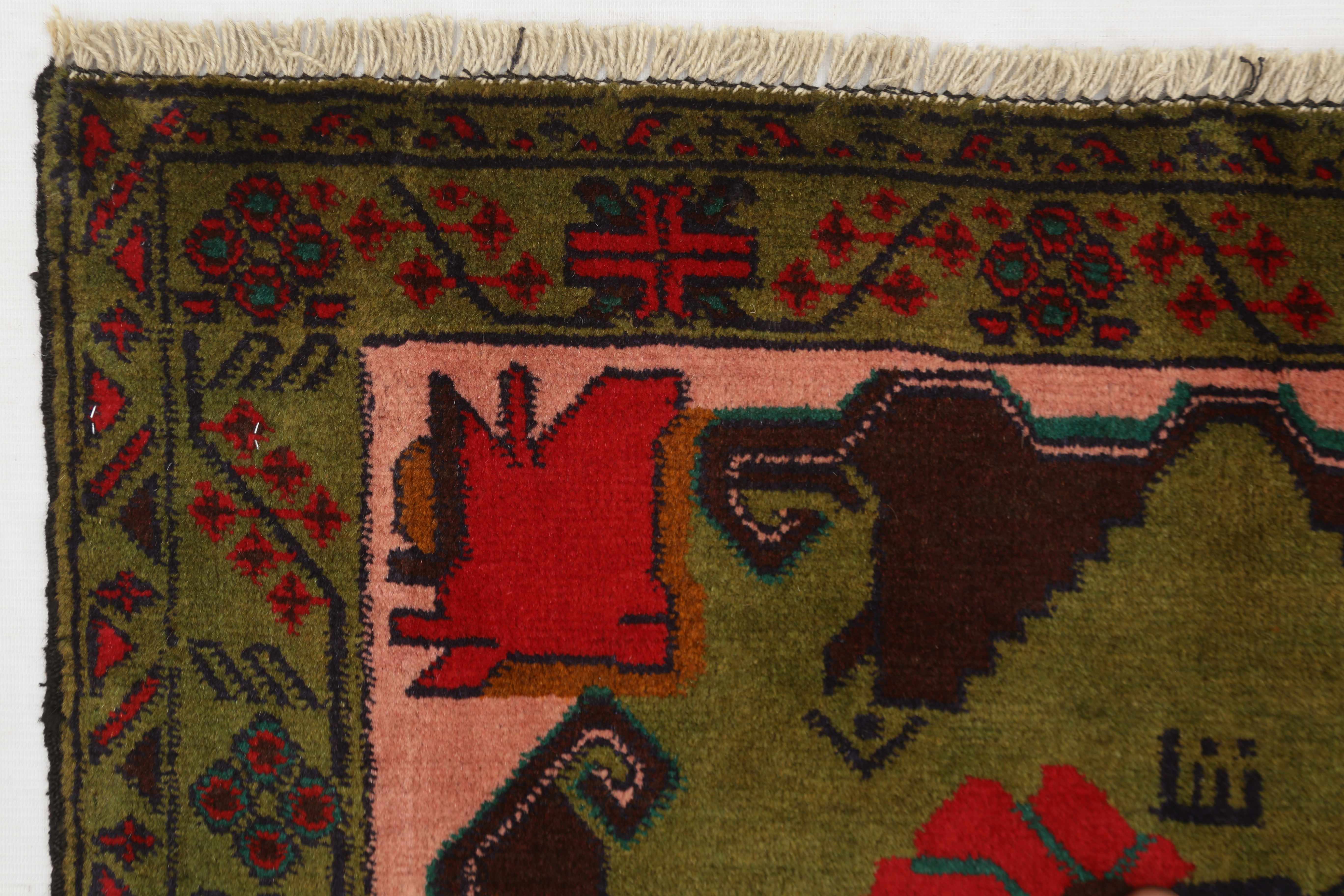 3' x 5' Green Handmade Adraskan Baluchi Afghan Rug Rectangular