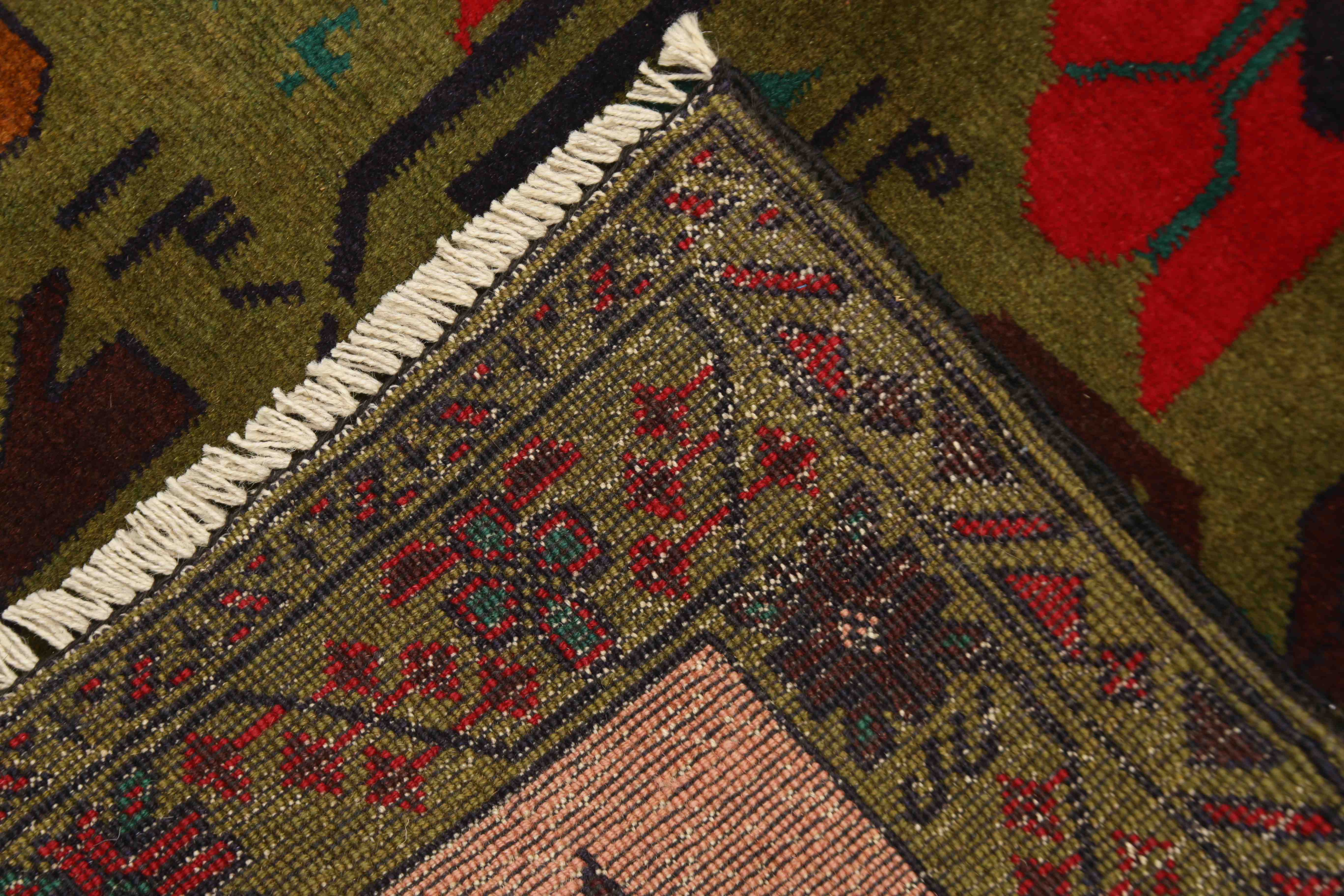 3' x 5' Green Handmade Adraskan Baluchi Afghan Rug Rectangular