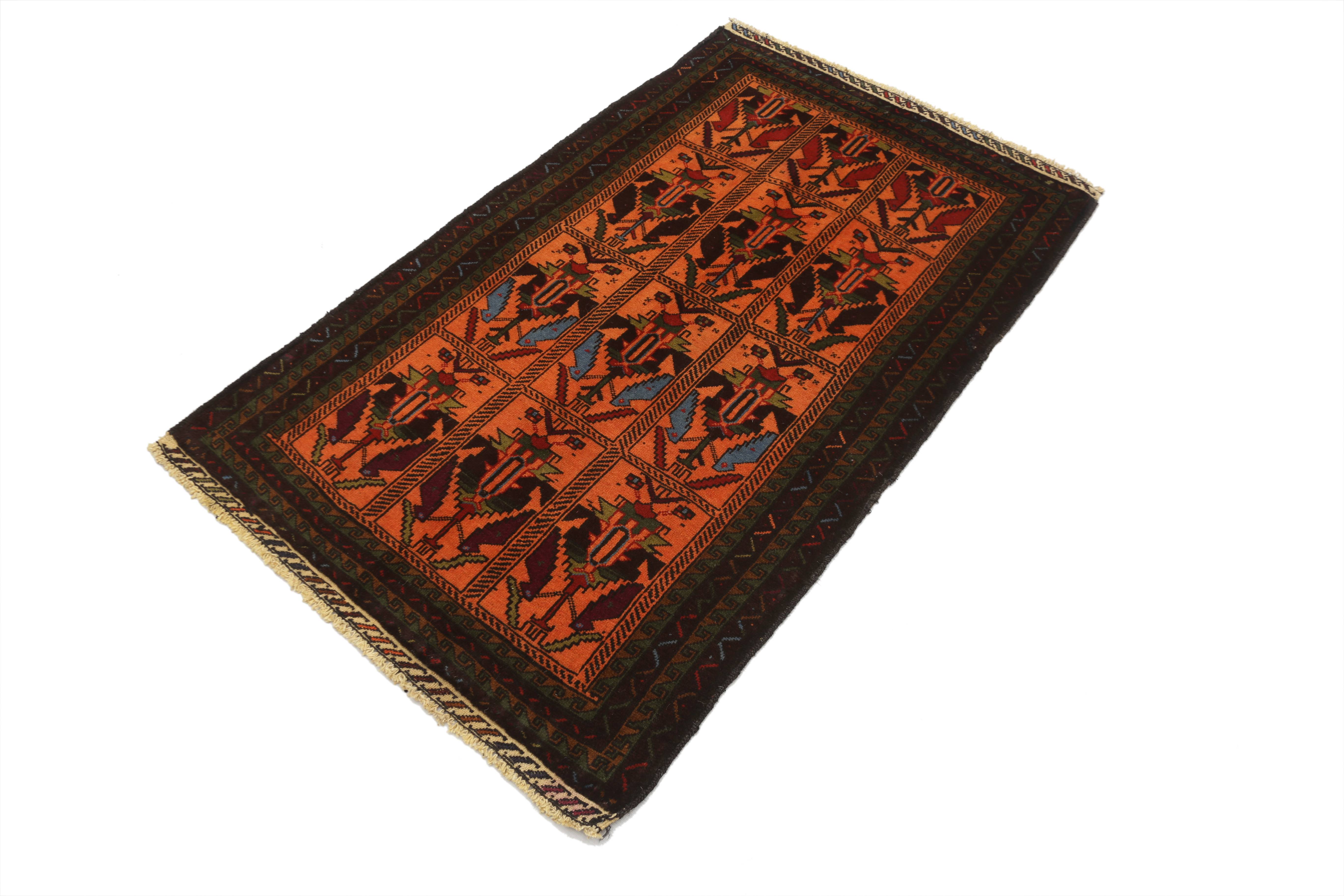 3' x 5' Golden Handmade Adraskan Baluchi Afghan Rug Rectangular