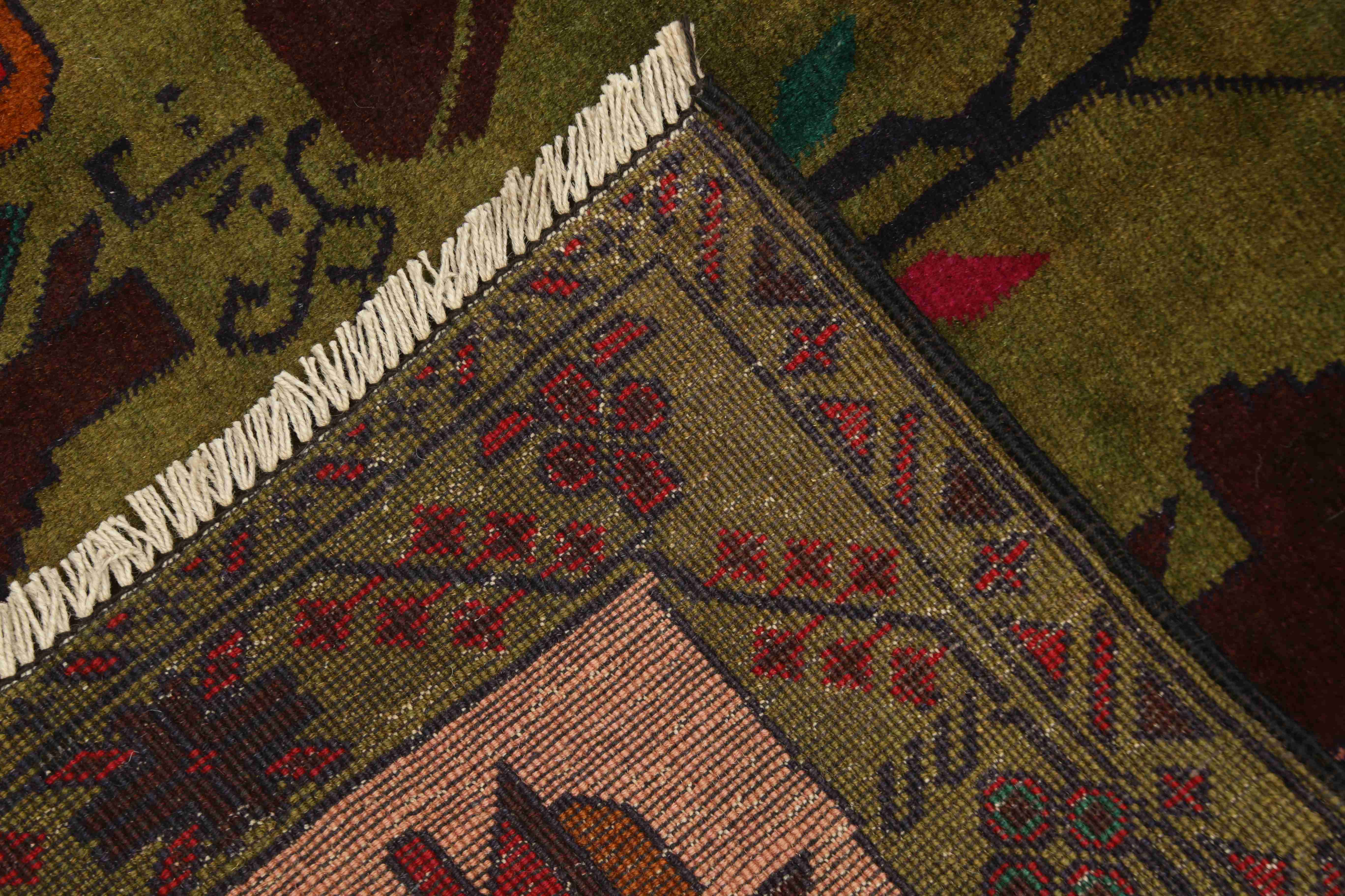 3' x 5' Green Handmade Adraskan Baluchi Afghan Rug Rectangular