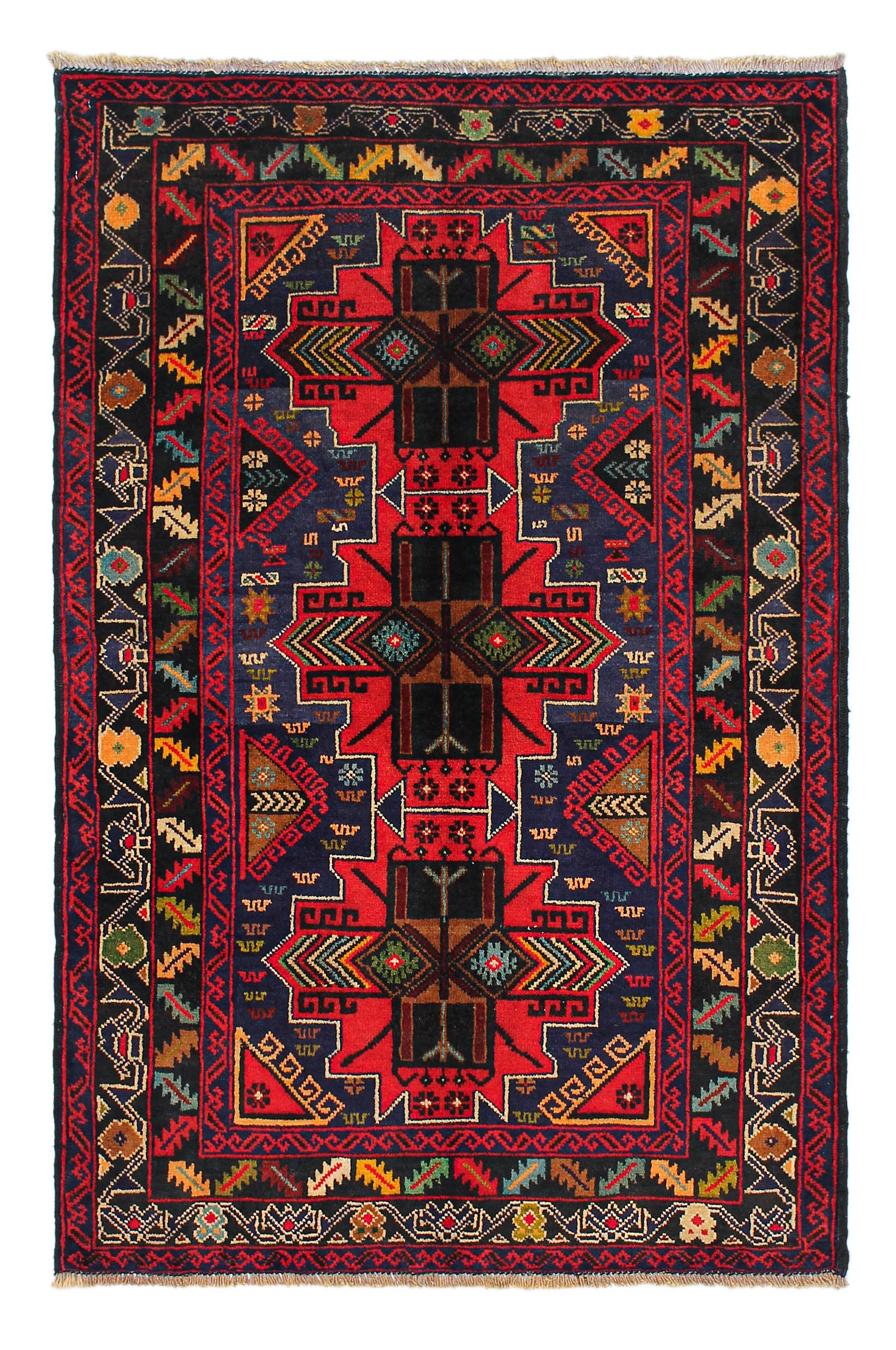 3' X 5' Red Handmade Adraskan Baluchi Afghan Rug Rectangular