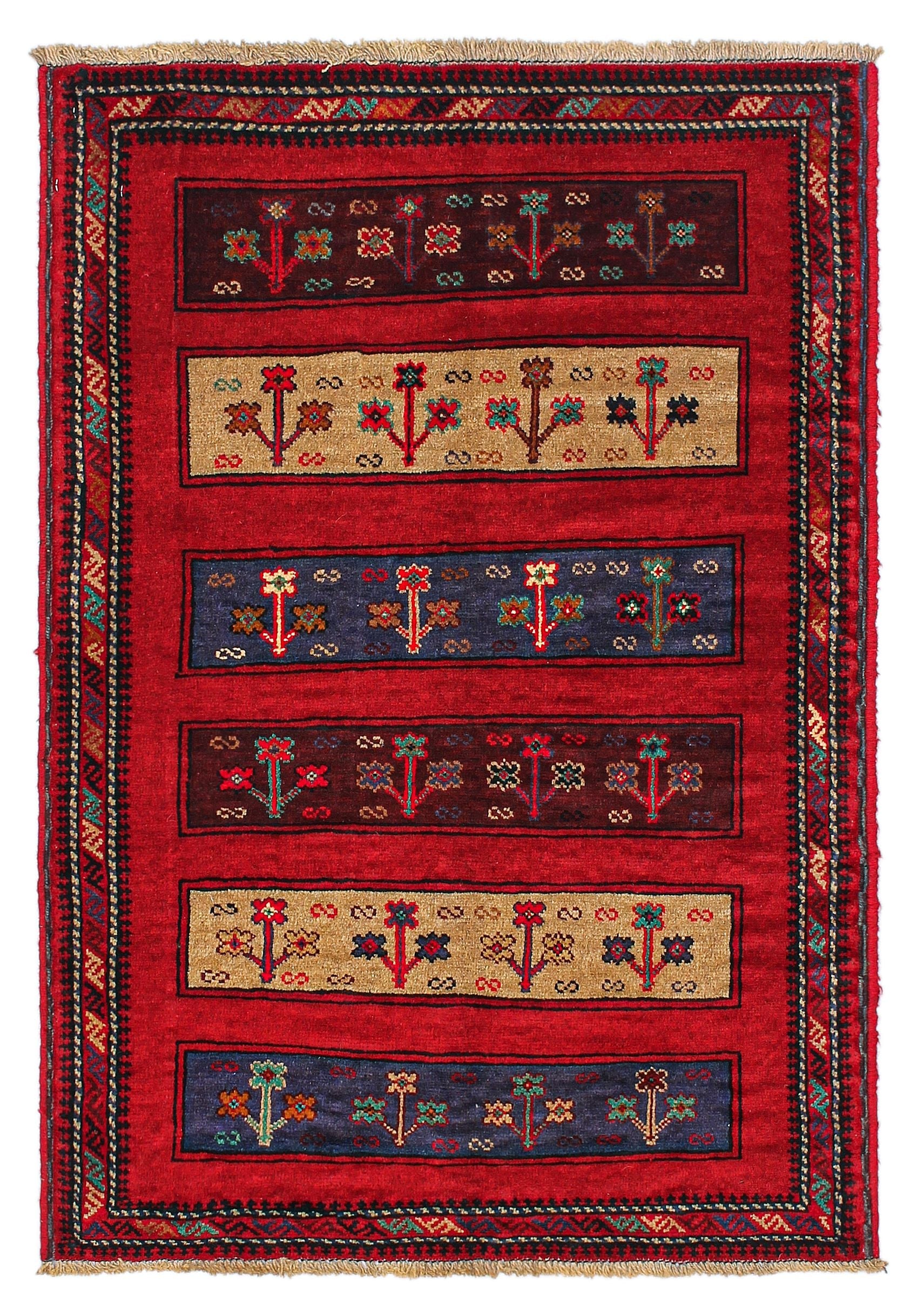 3' X 4' Red Handmade Adraskan Baluchi Afghan Rug Rectangular
