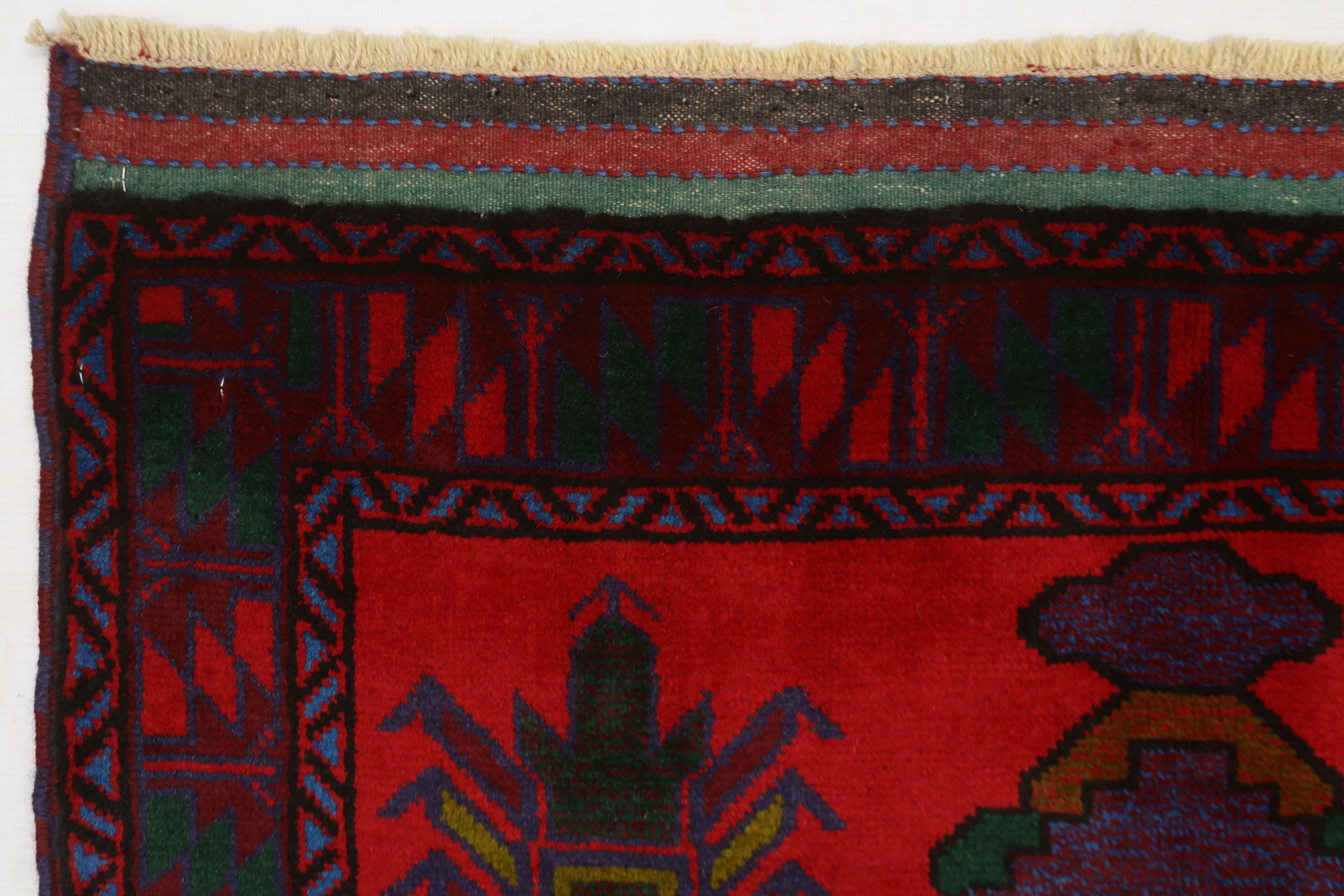 3' X 5' Red Handmade Adraskan Baluchi Afghan Rug Rectangular