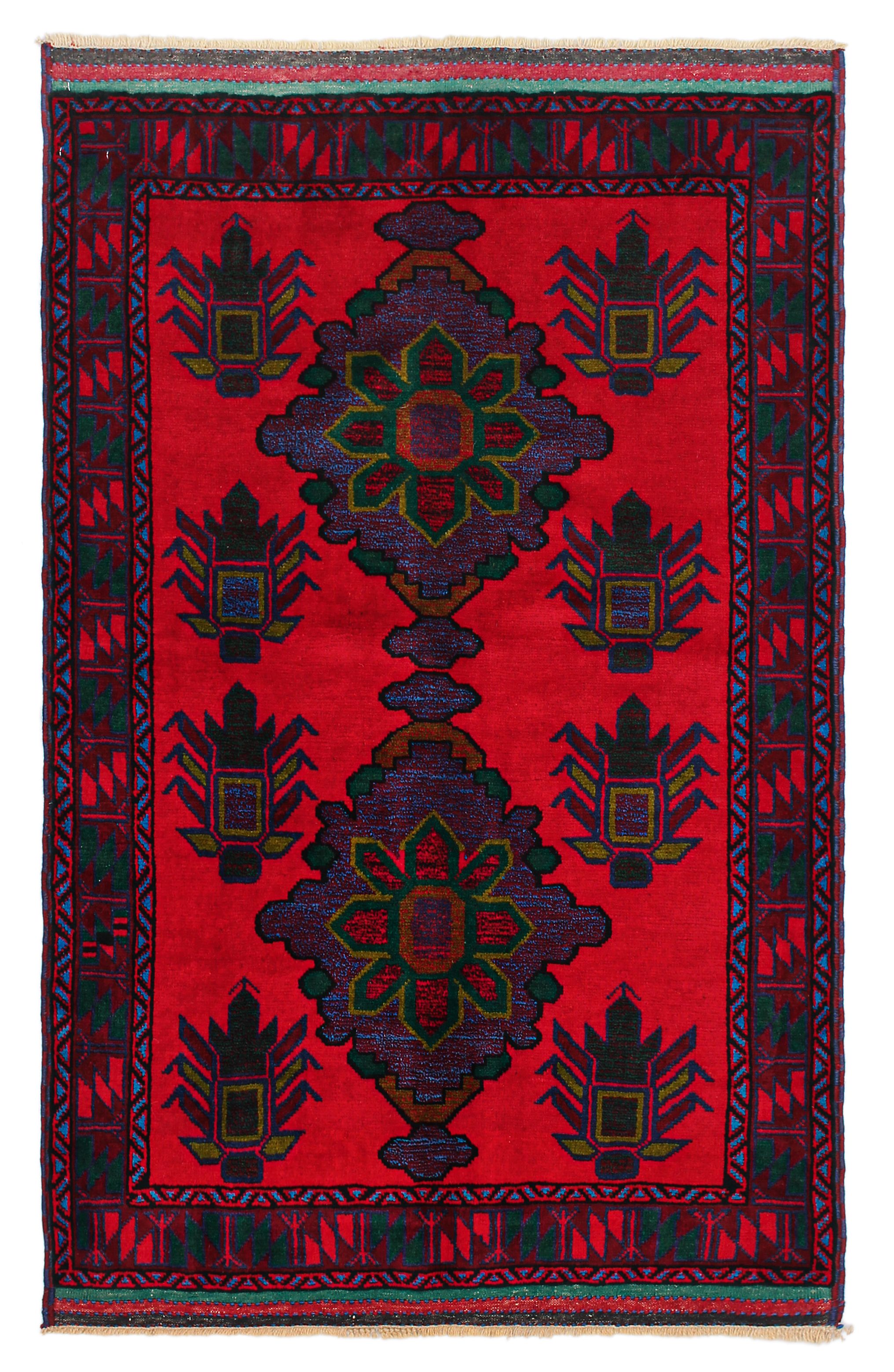 3' X 5' Red Handmade Adraskan Baluchi Afghan Rug Rectangular