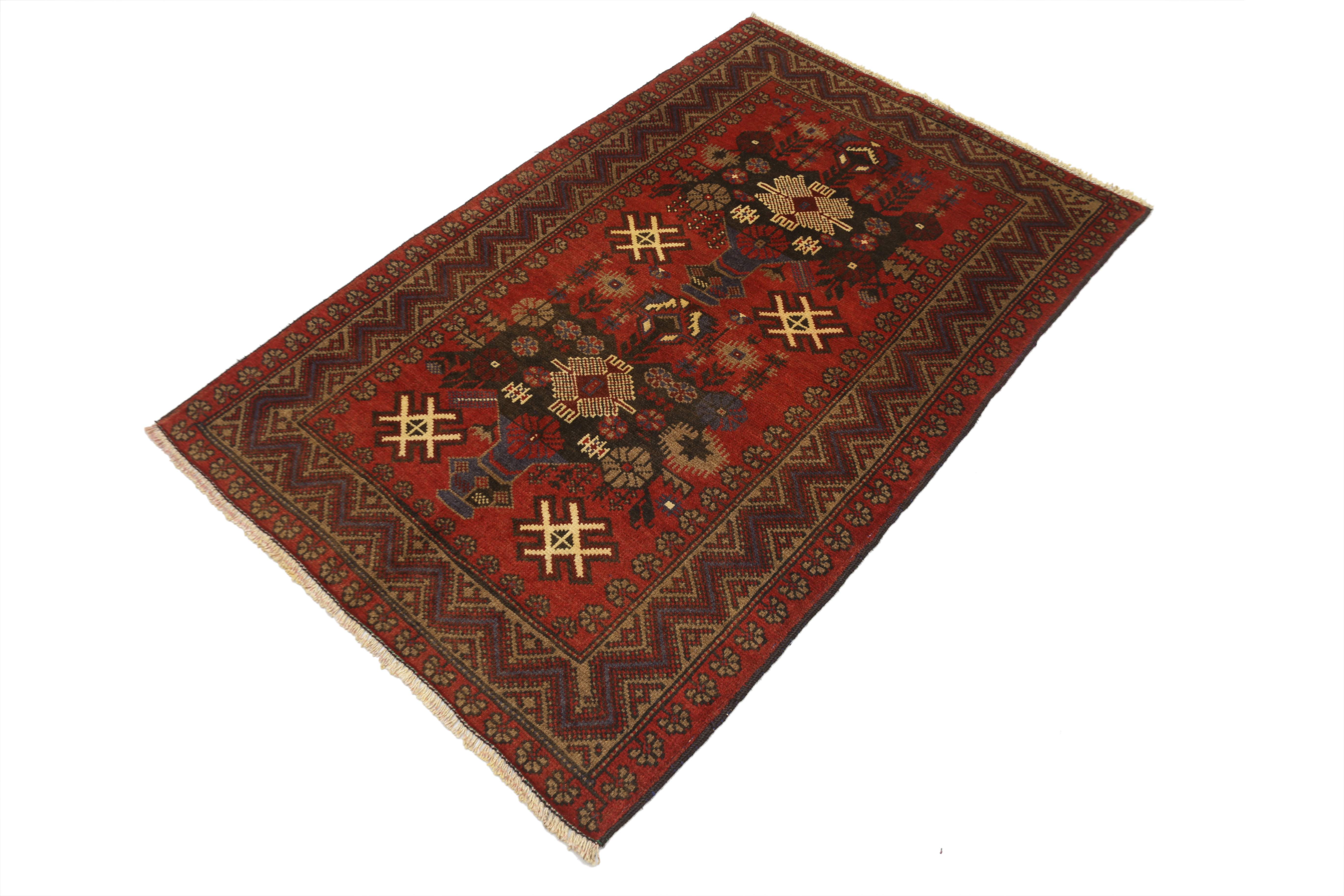 3' X 5' Red Handmade Adraskan Baluchi Afghan Rug Rectangular