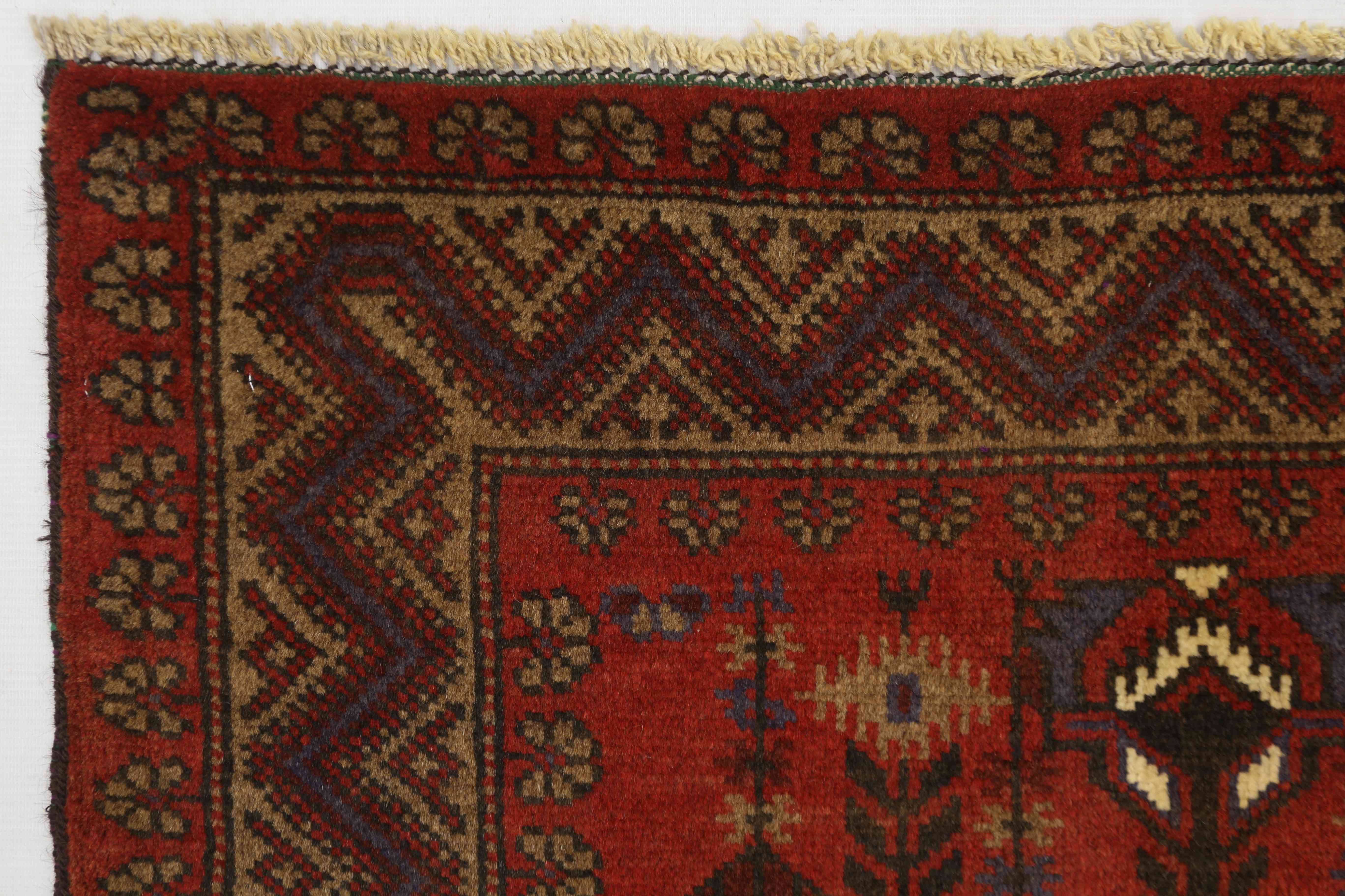 3' X 5' Red Handmade Adraskan Baluchi Afghan Rug Rectangular
