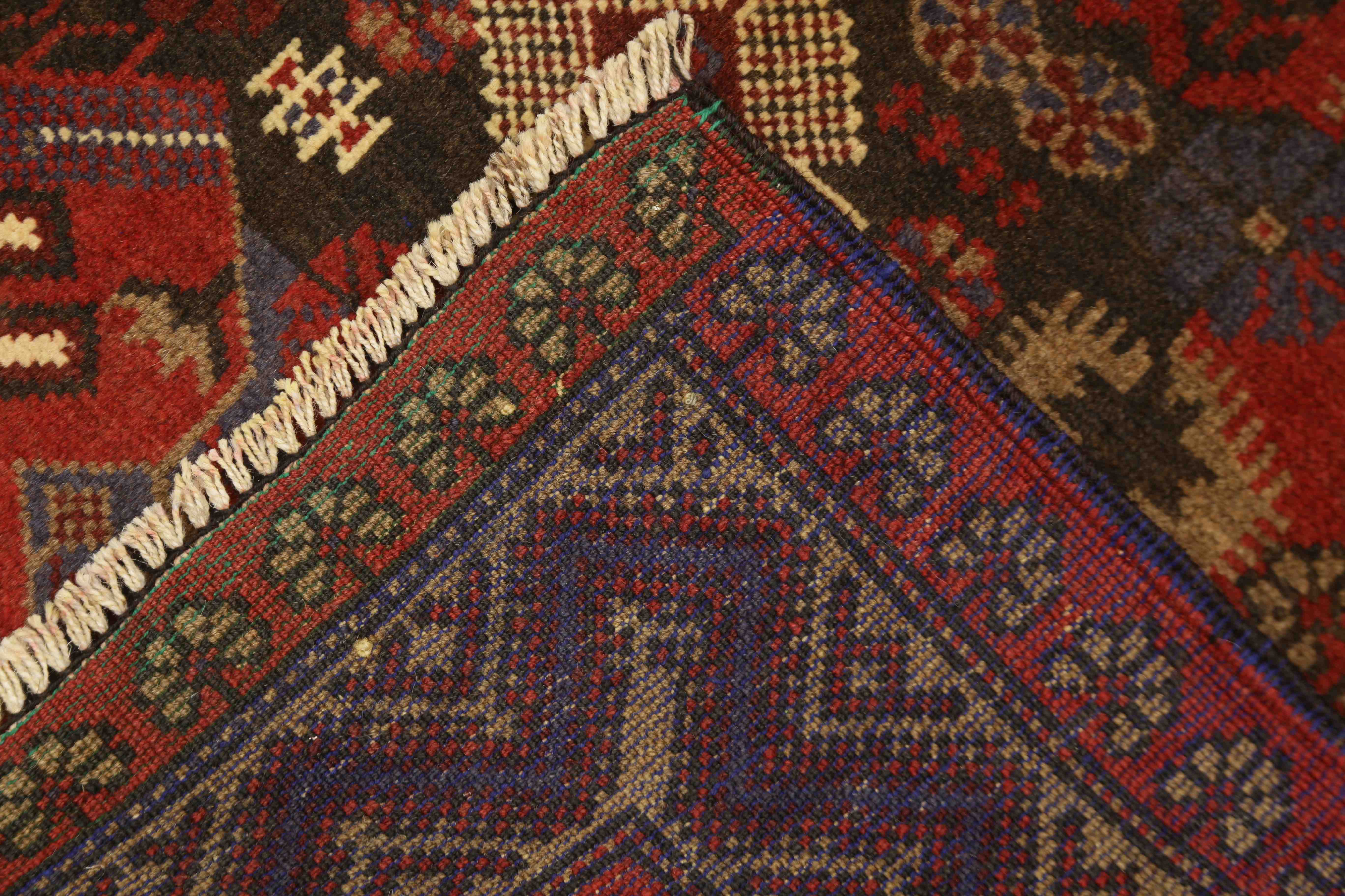 3' X 5' Red Handmade Adraskan Baluchi Afghan Rug Rectangular