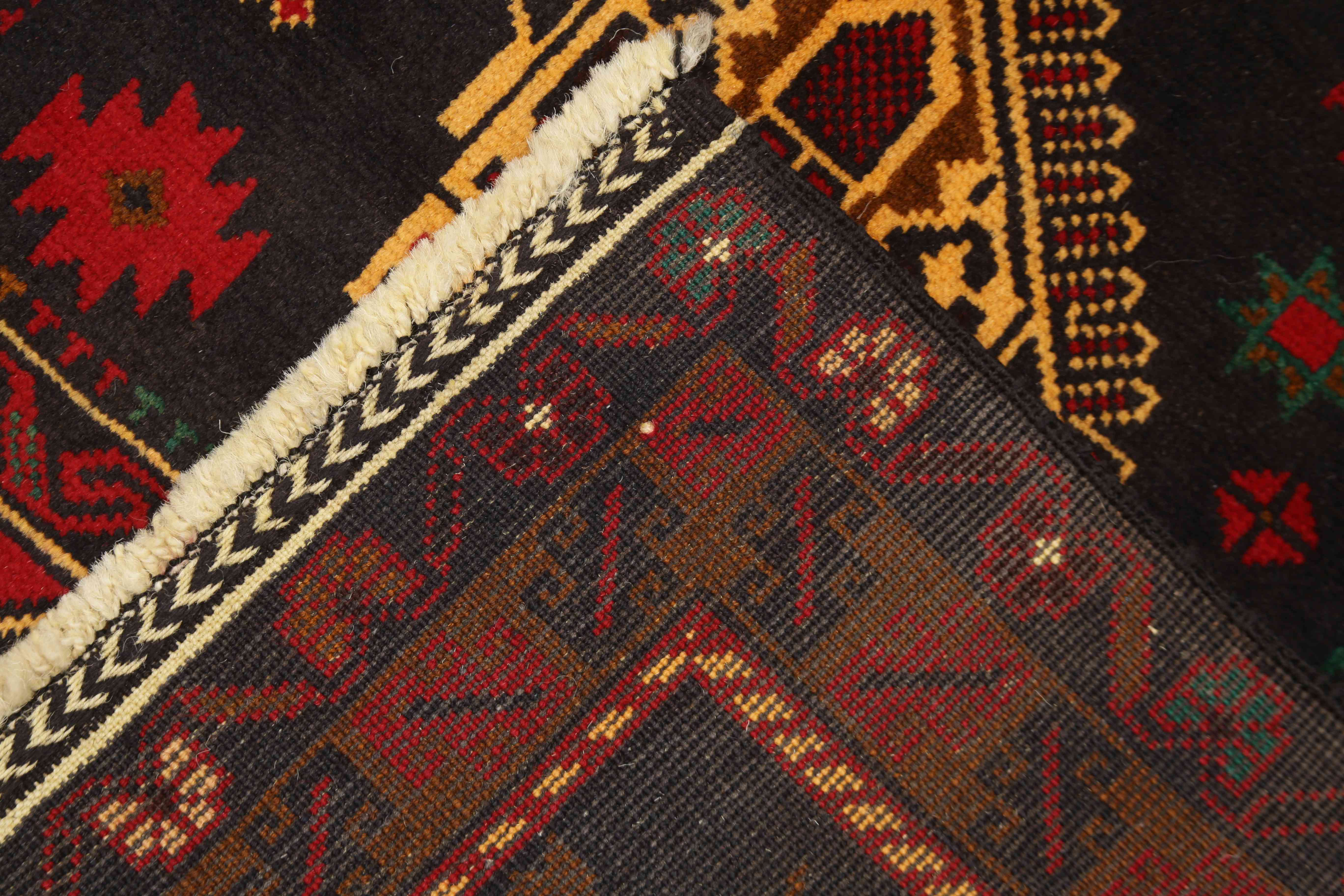 3' x 5' Black Handmade Adraskan Baluchi Afghan Rug Rectangular
