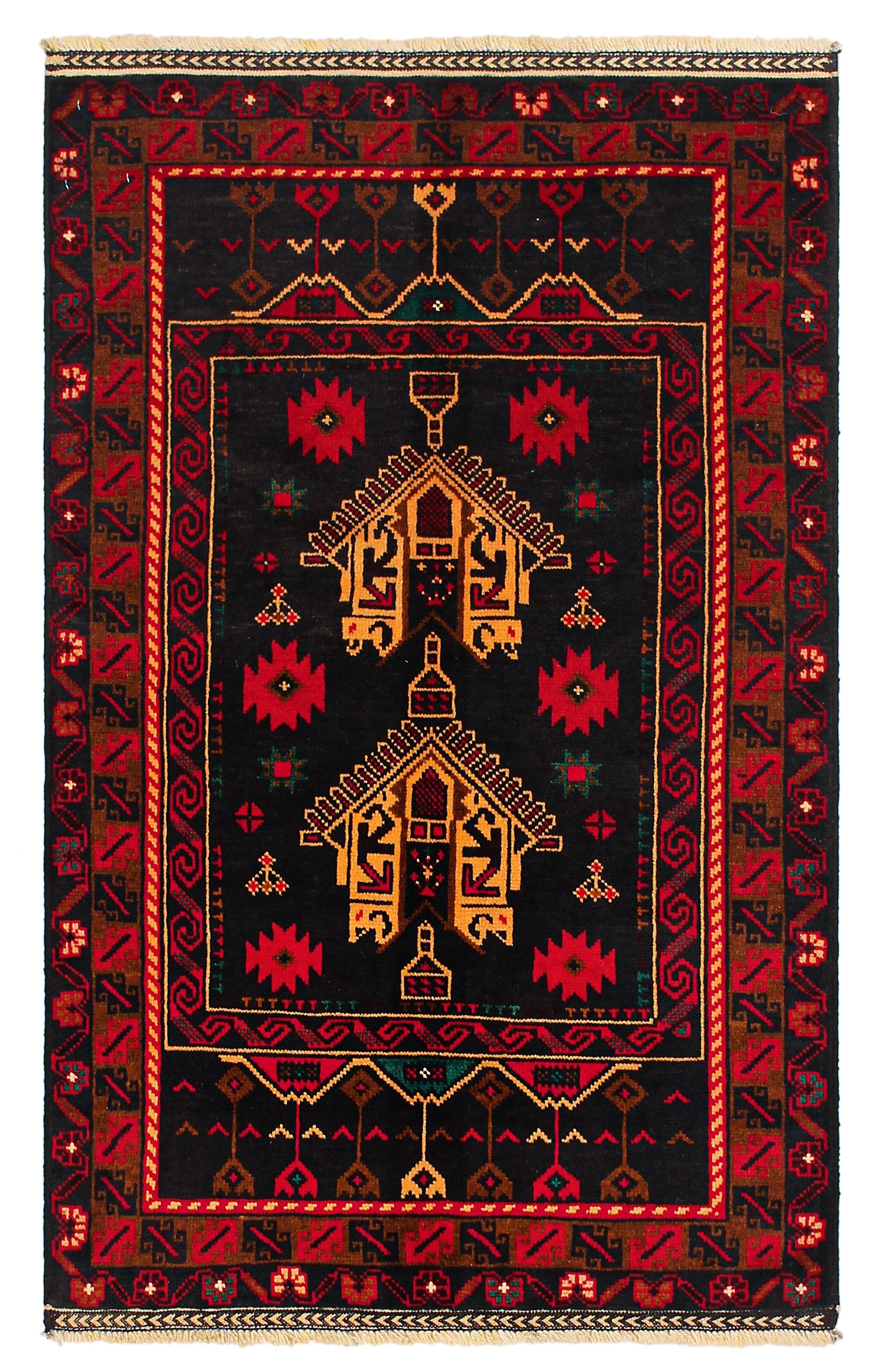3' x 5' Black Handmade Adraskan Baluchi Afghan Rug Rectangular