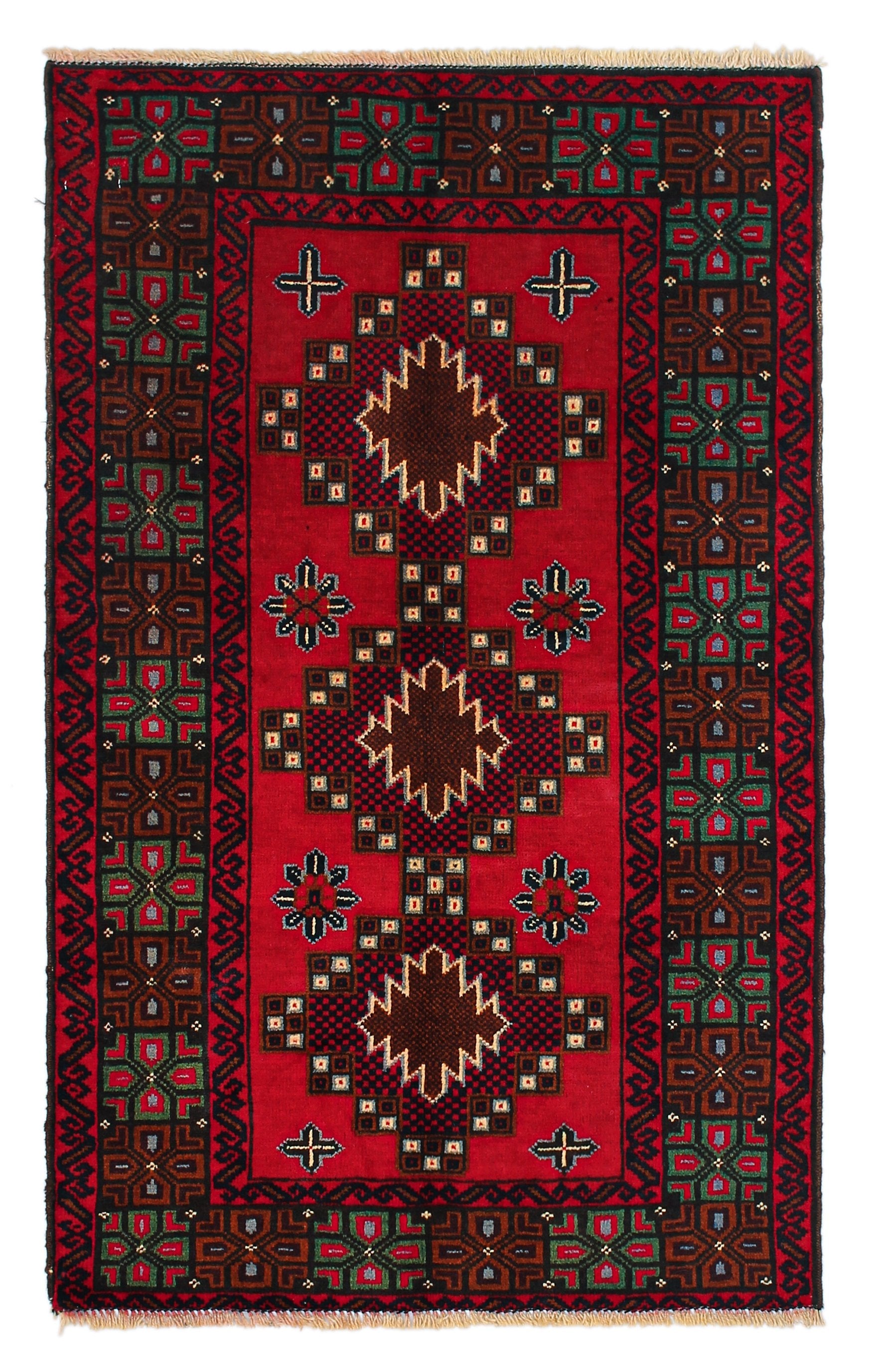 3' x 5' Red Handmade Adraskan Baluchi Afghan Rug Rectangular