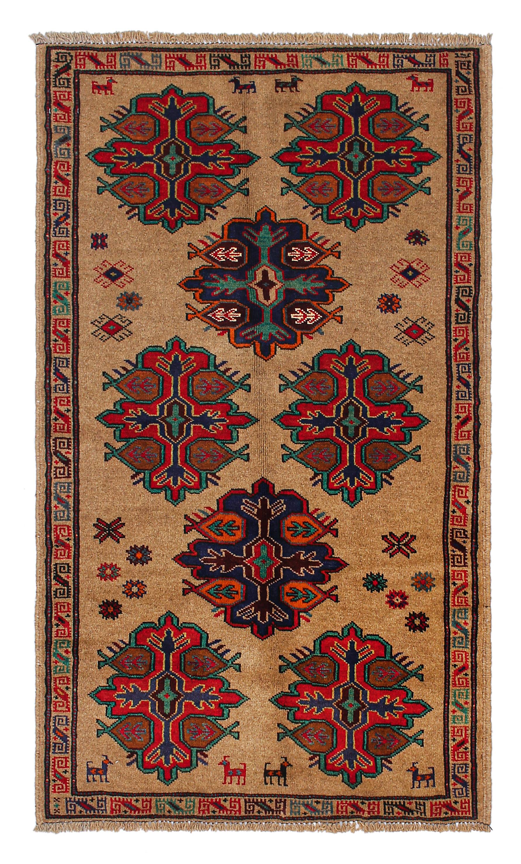3' x 5' Natural Handmade Adraskan Baluchi Afghan Rug Rectangular