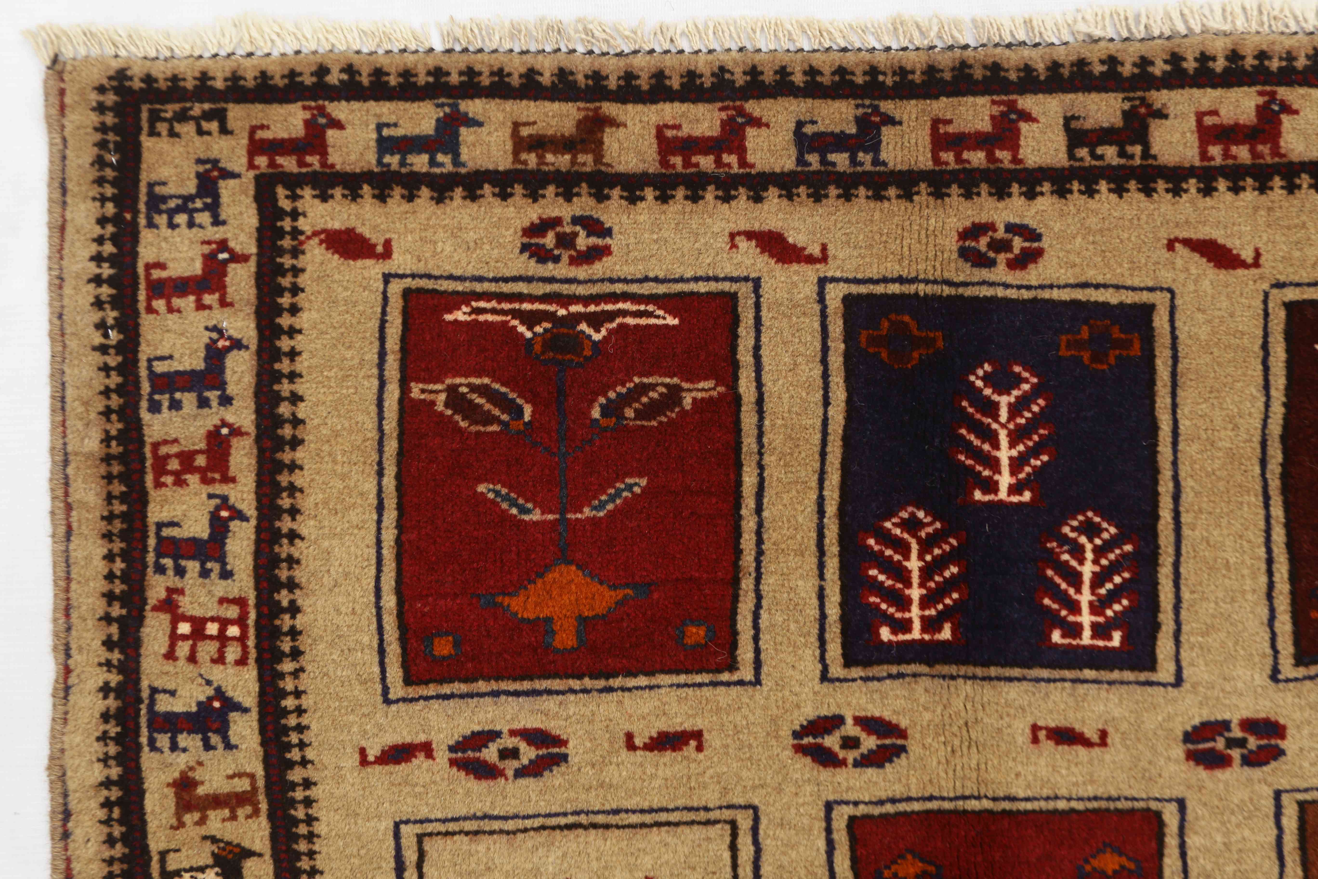 3' x 5' Natural Handmade Adraskan Baluchi Afghan Rug Rectangular